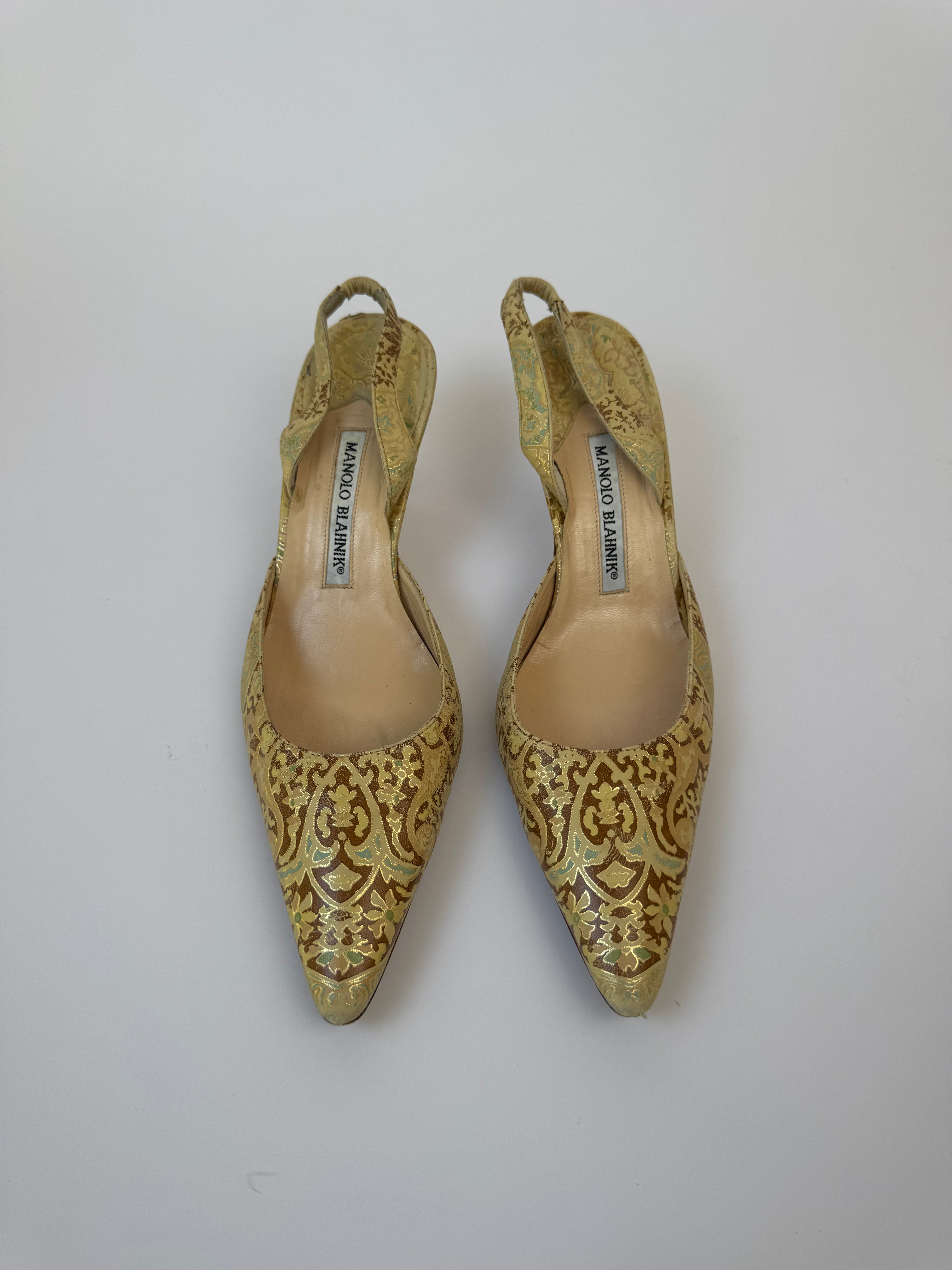 Manolo Blahnik Jacquard Slingbacks 39
