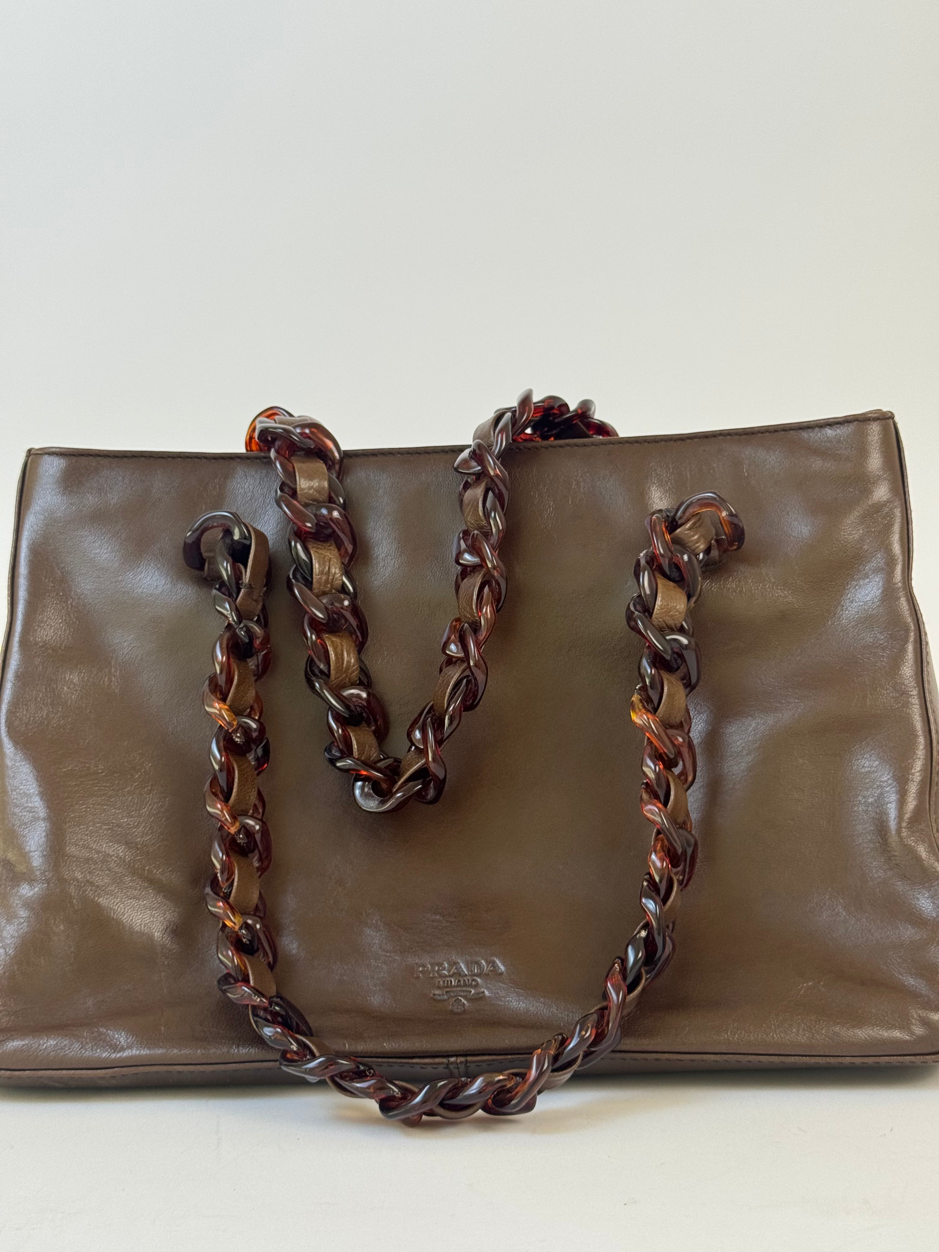 Prada Brown Leather Shoulder Bag