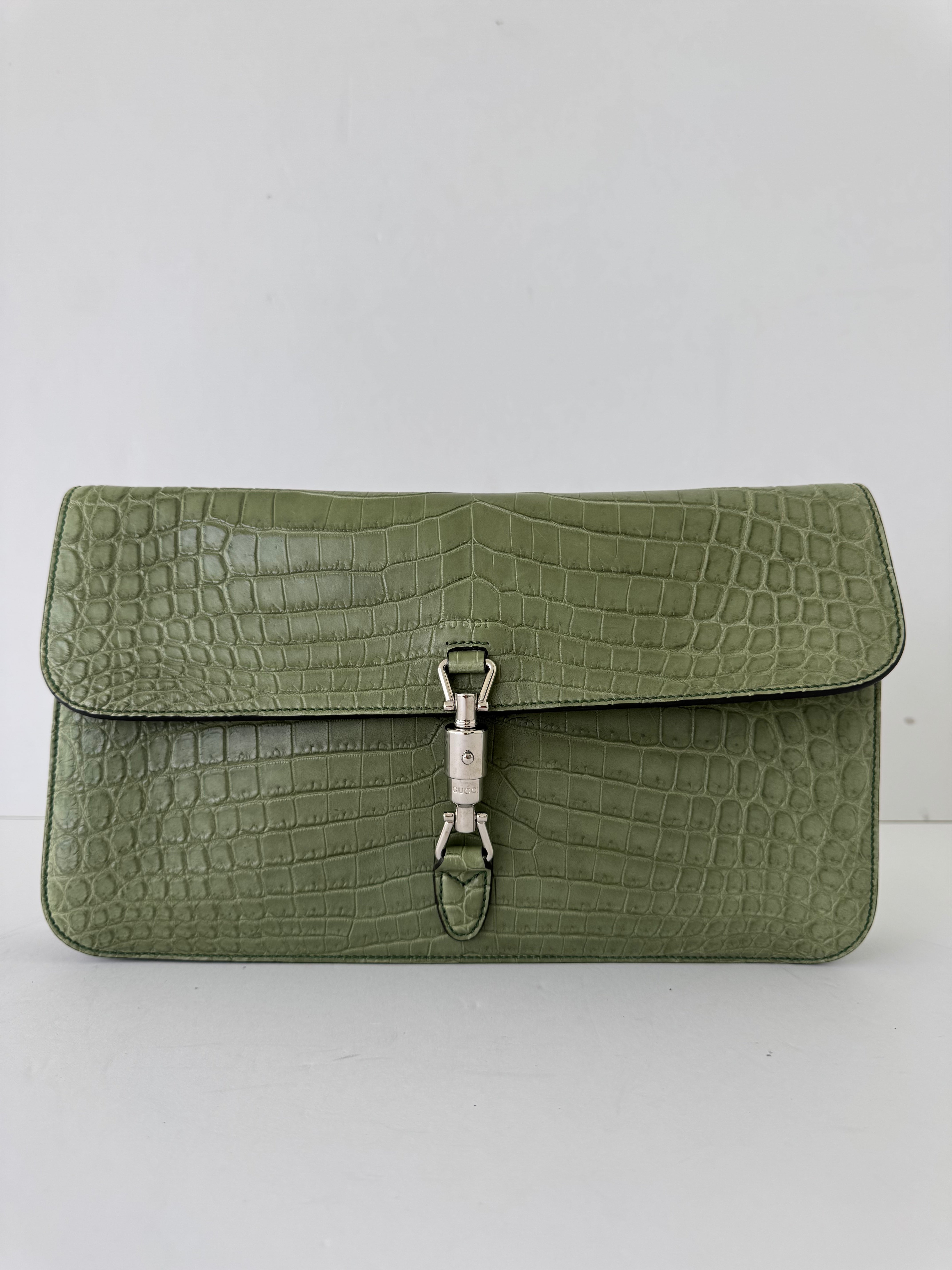 Gucci Green Croc Leather Clutch