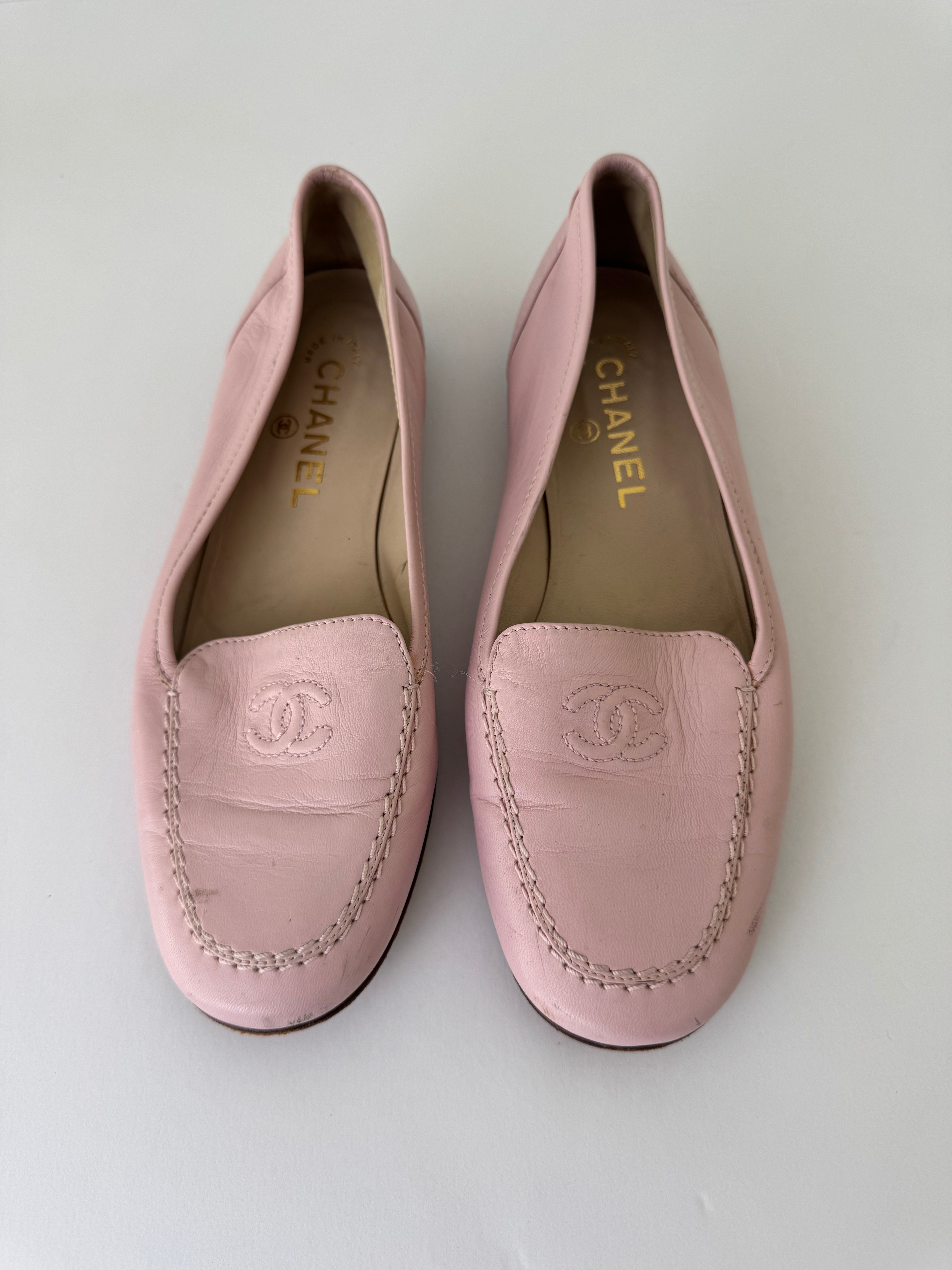 Chanel Pink Leather Loafers 36.5