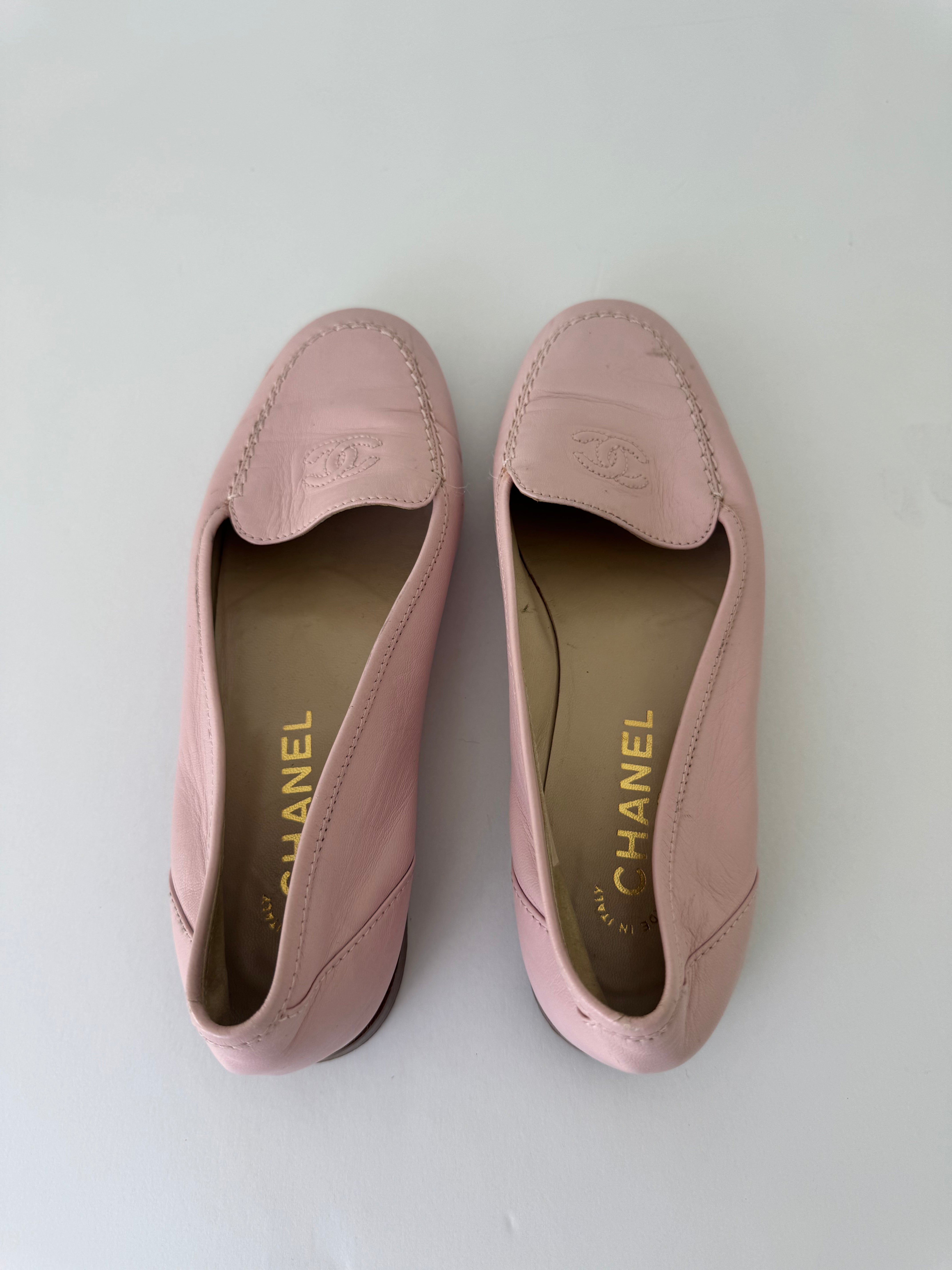Chanel Pink Leather Loafers 36.5