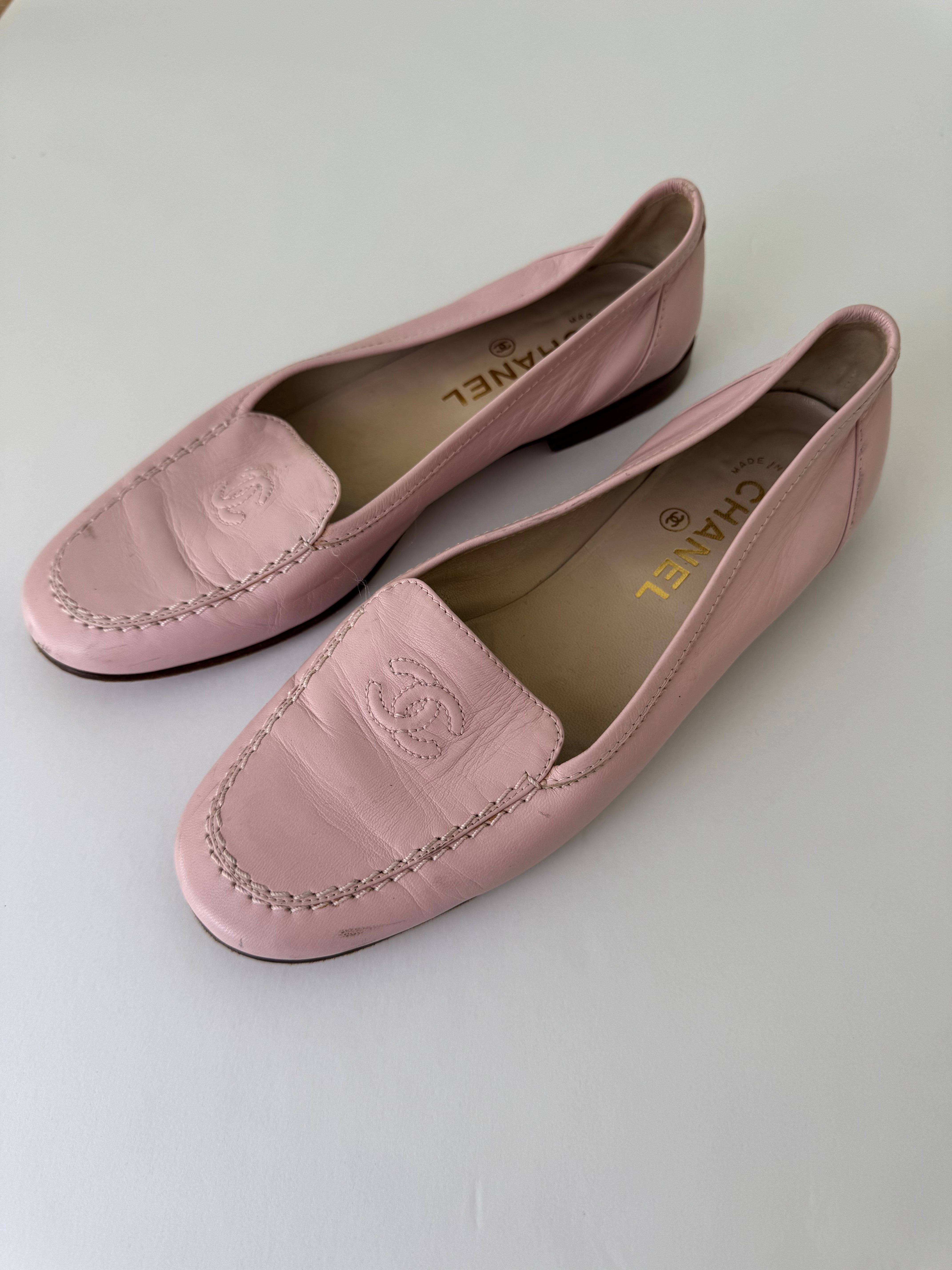 Chanel Pink Leather Loafers 36.5