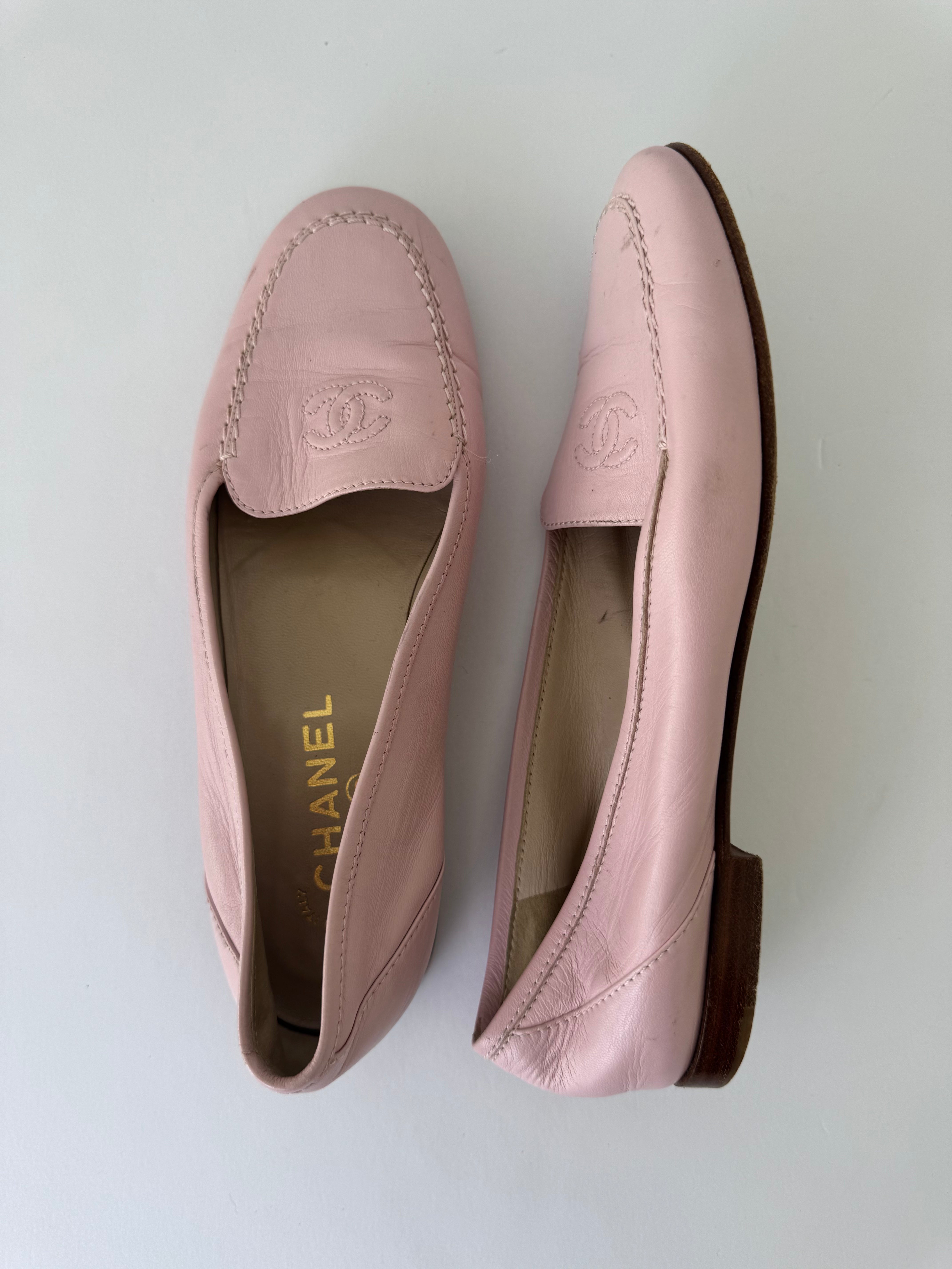 Chanel Pink Leather Loafers 36.5