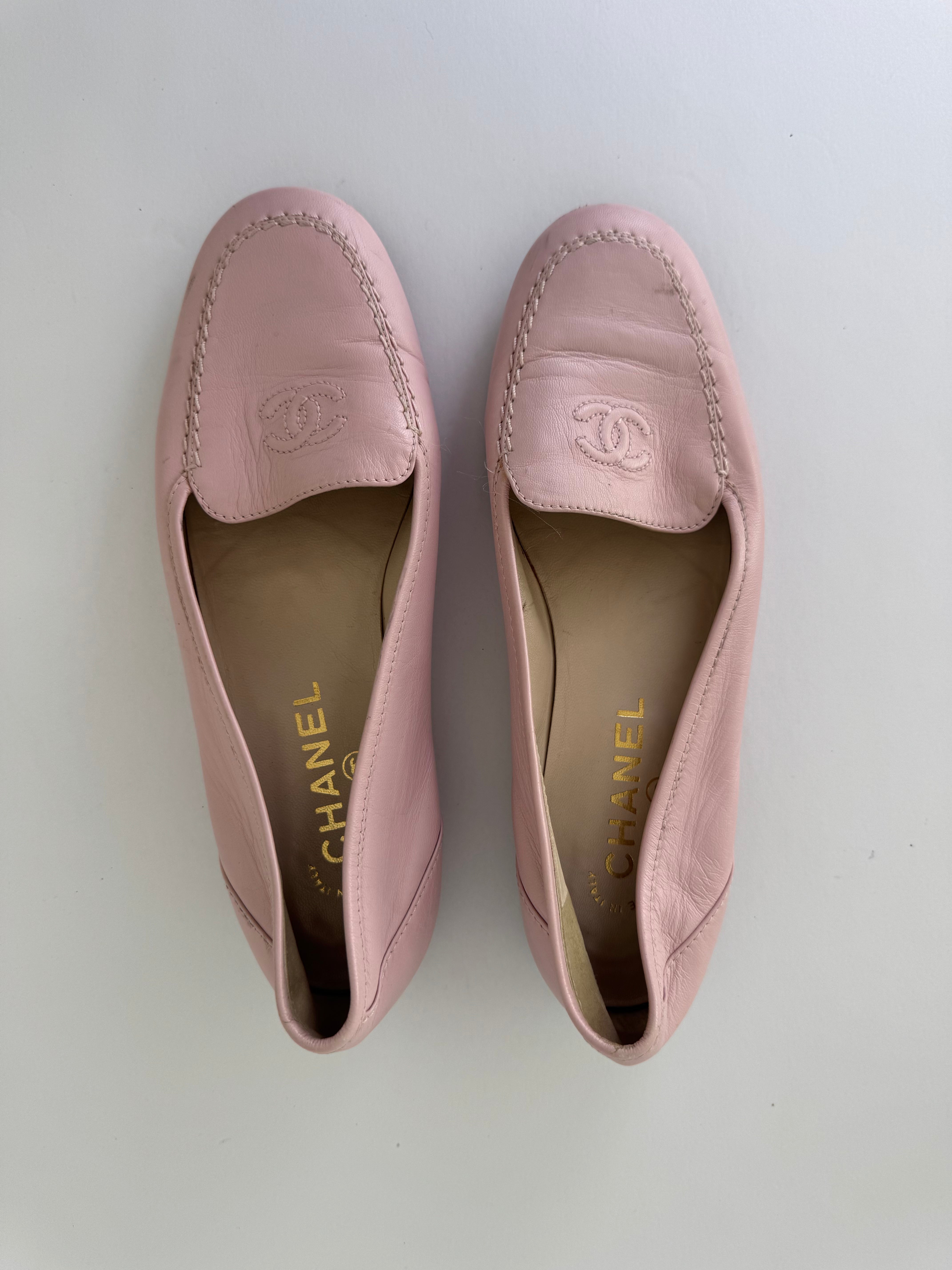 Chanel Pink Leather Loafers 36.5