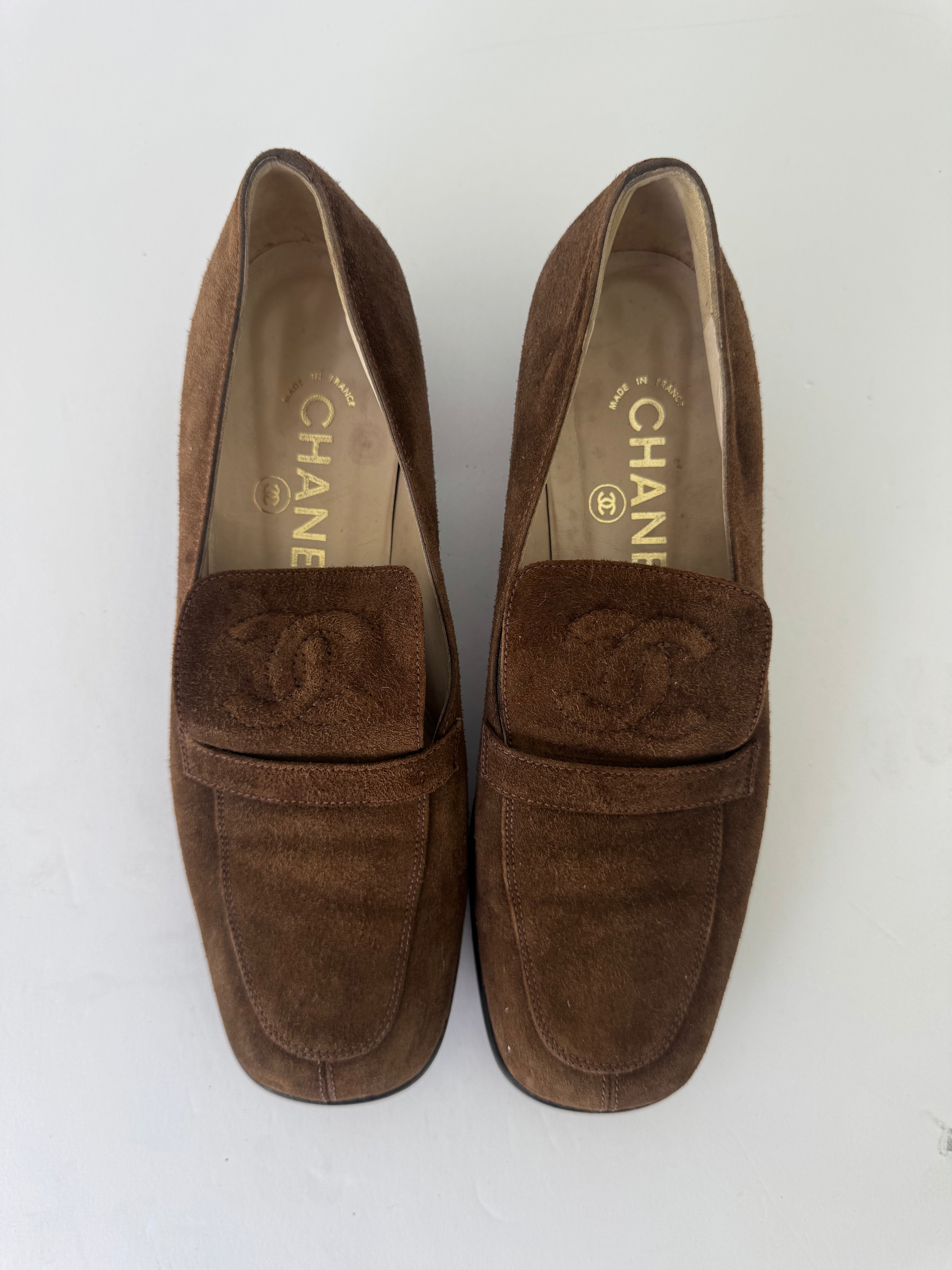 Chanel Vintage Brown Suede Loafers 37