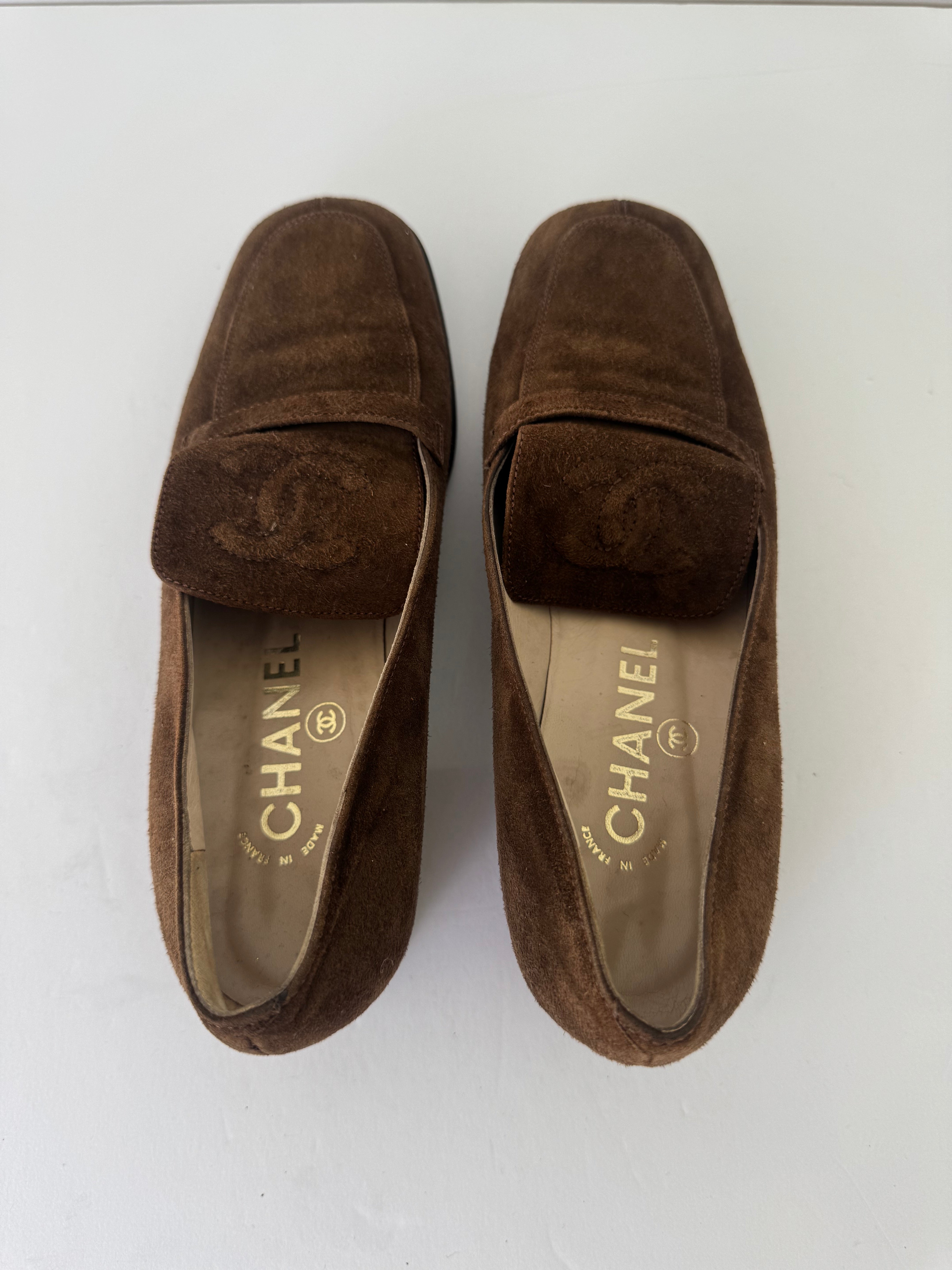 Chanel Vintage Brown Suede Loafers 37