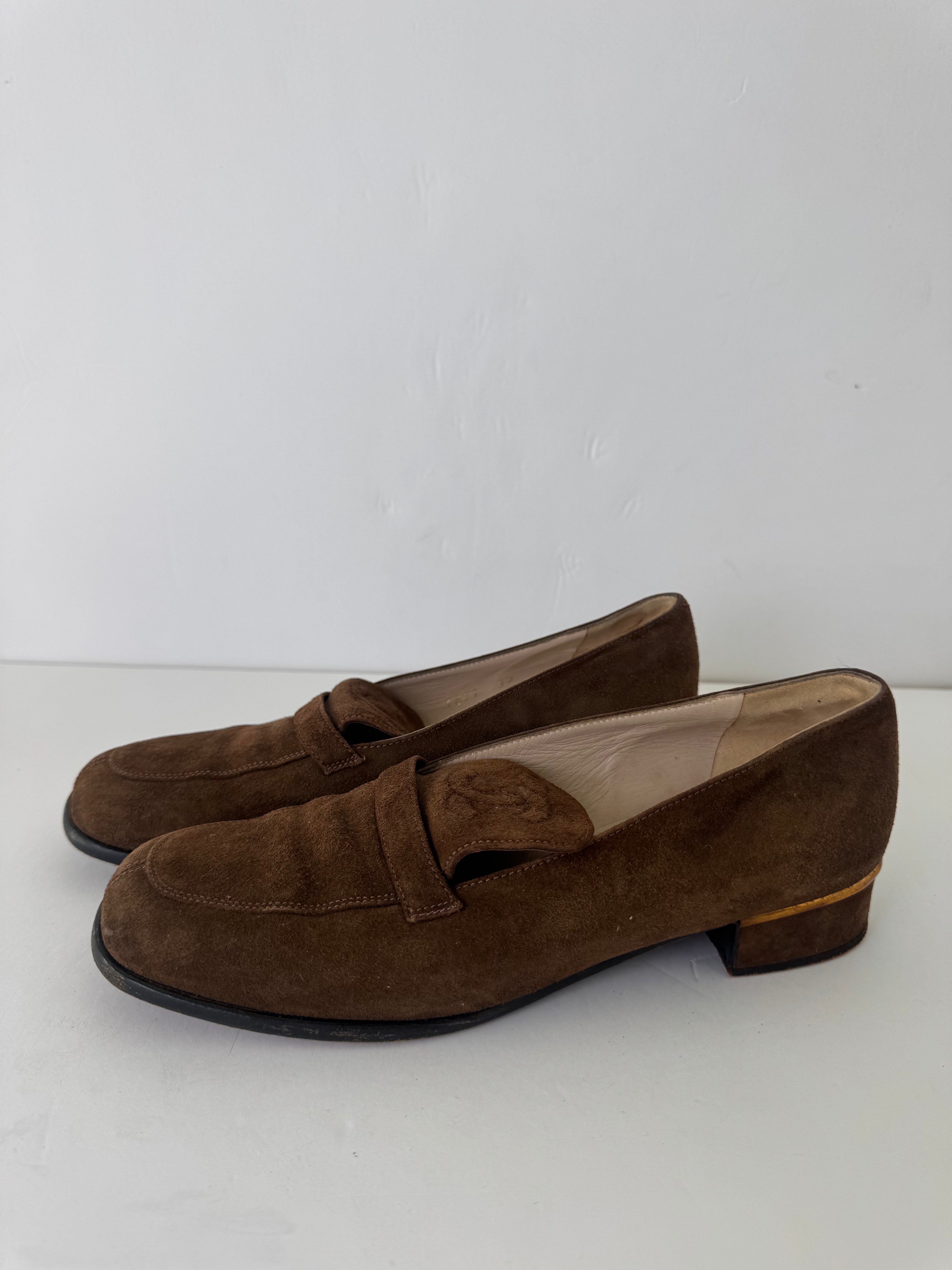 Chanel Vintage Brown Suede Loafers 37