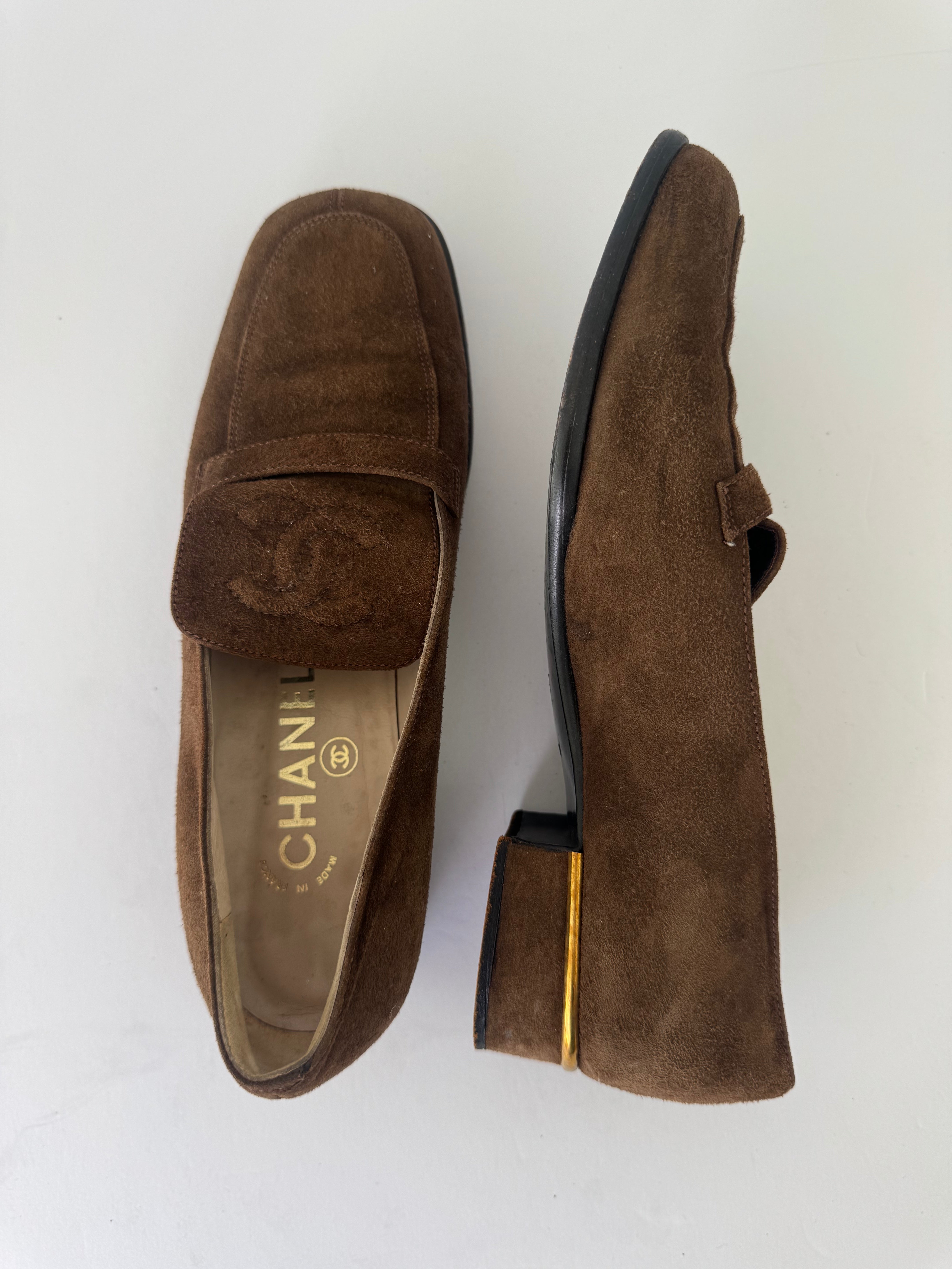 Chanel Vintage Brown Suede Loafers 37