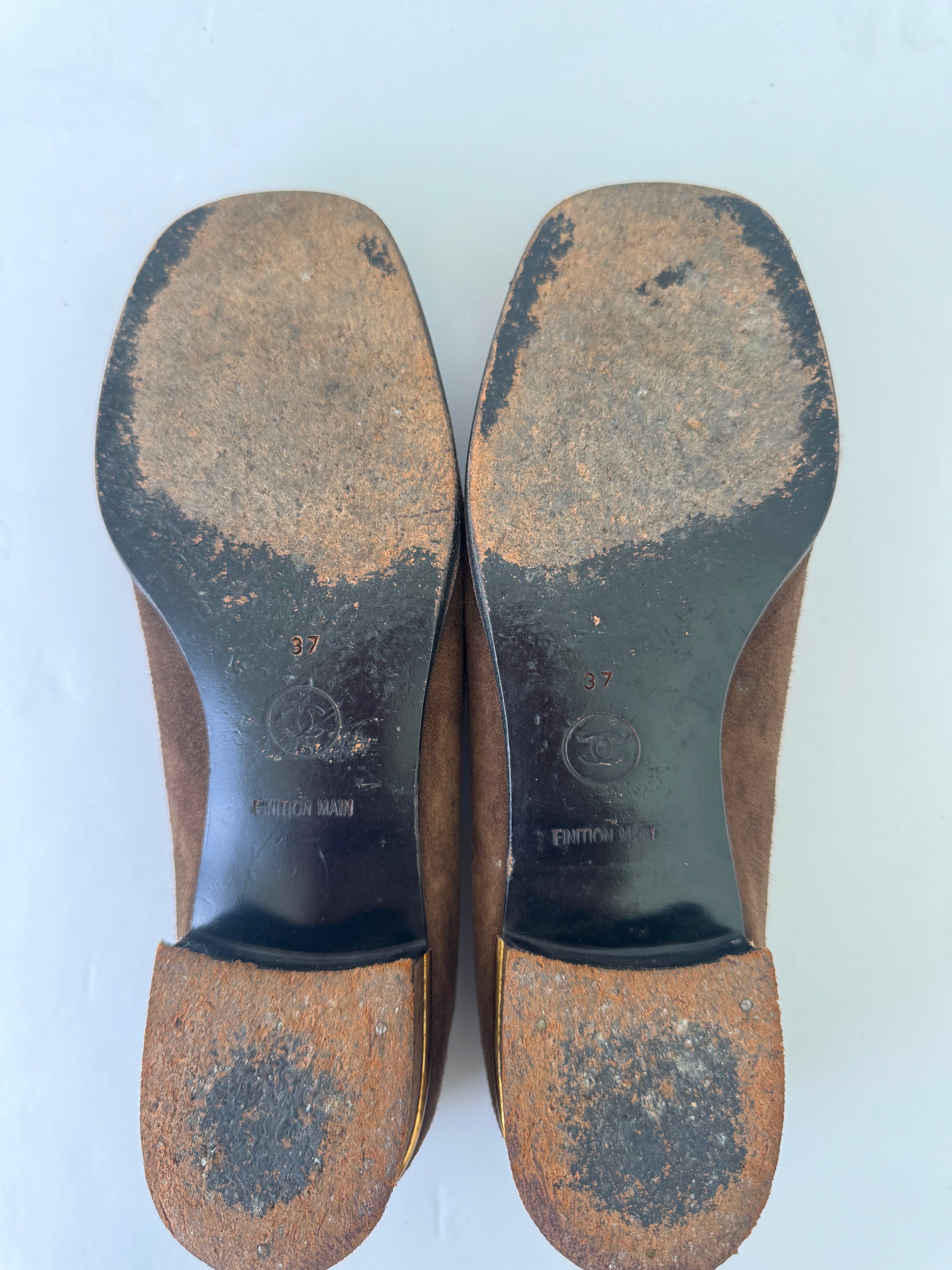 Chanel Vintage Brown Suede Loafers 37