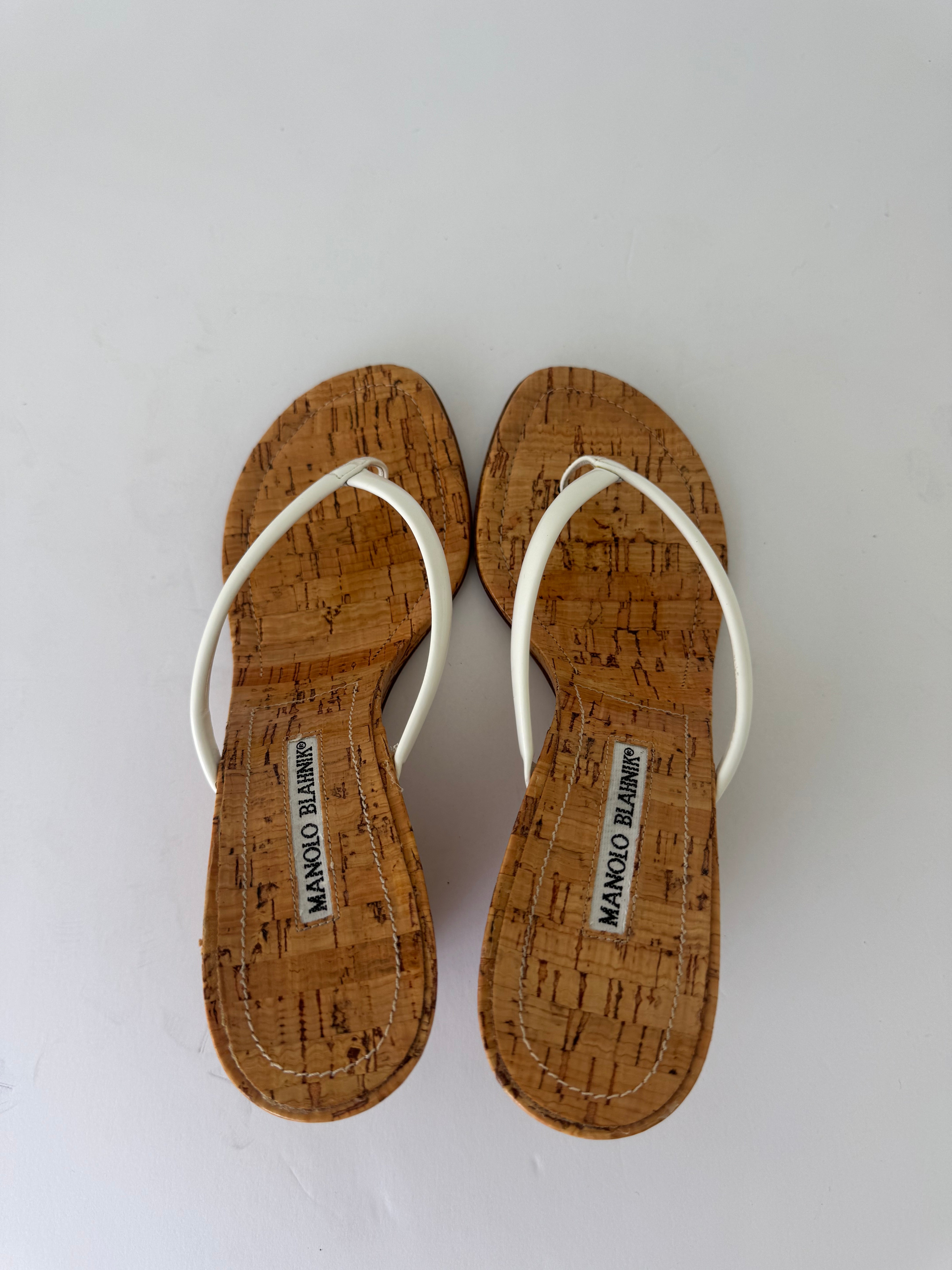 Manolo Blahnik Leather Thong Wedge 38.5