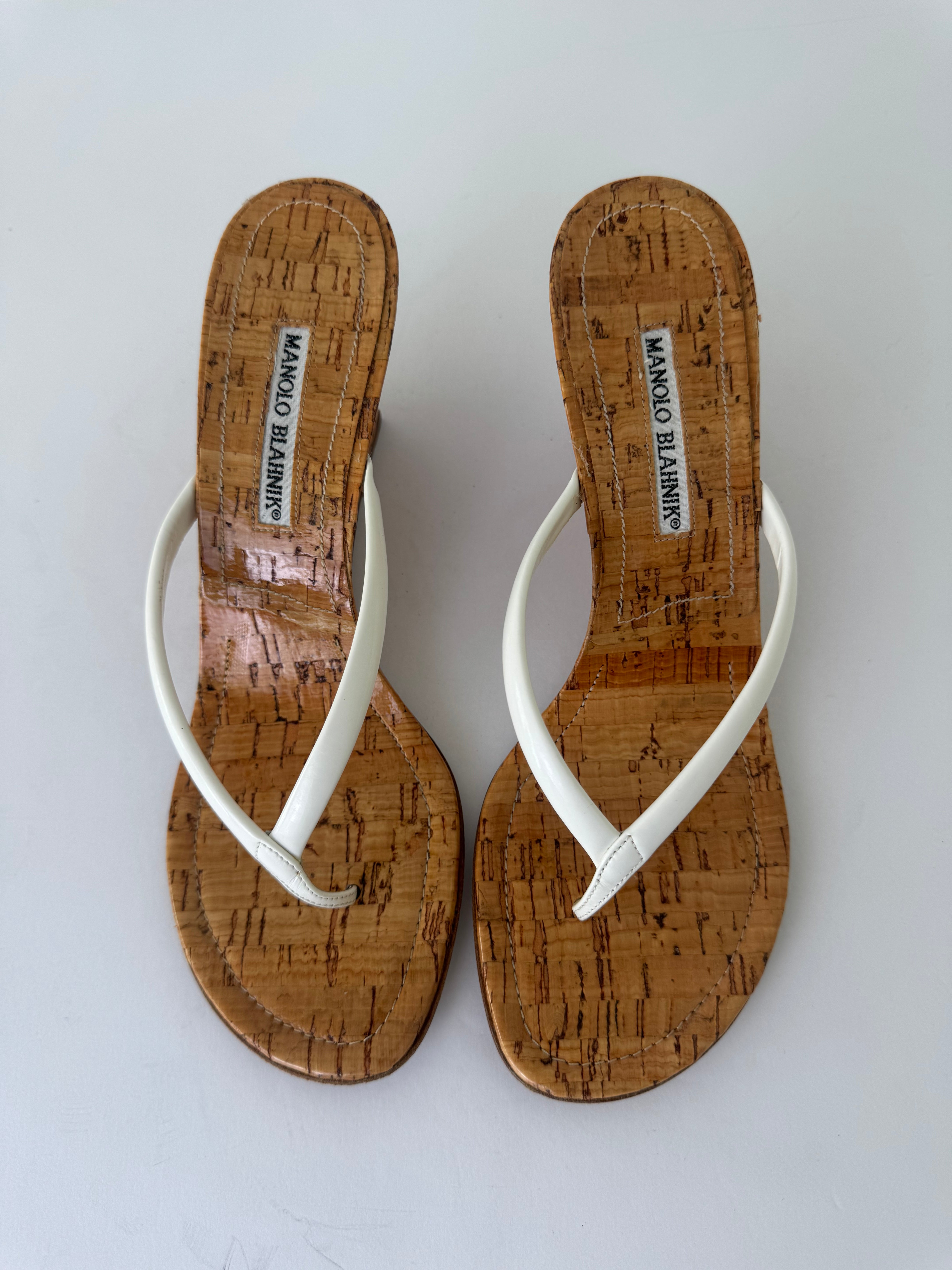 Manolo Blahnik Leather Thong Wedge 38.5