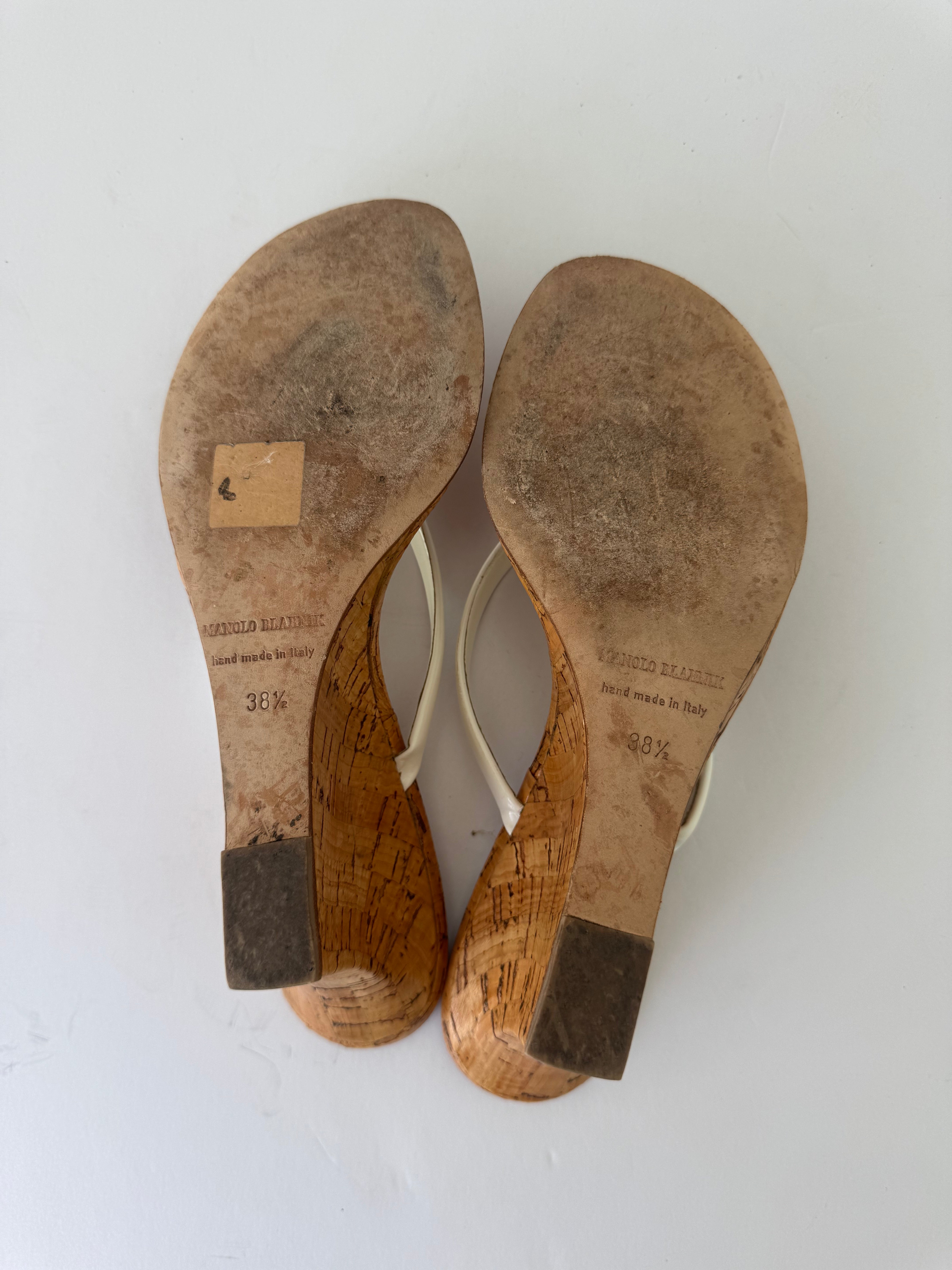 Manolo Blahnik Leather Thong Wedge 38.5