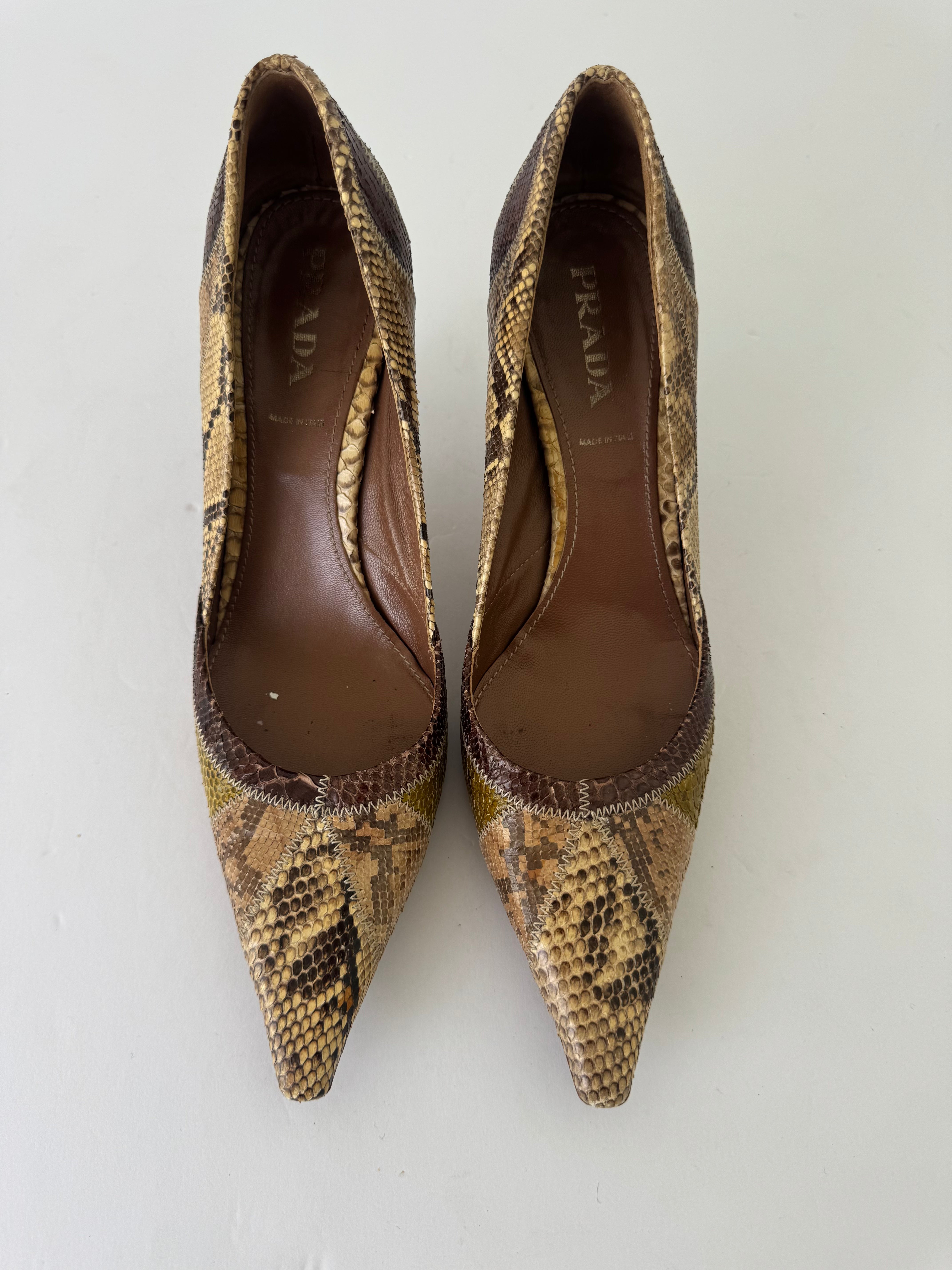 Prada Snakeskin Embossed Pumps 38