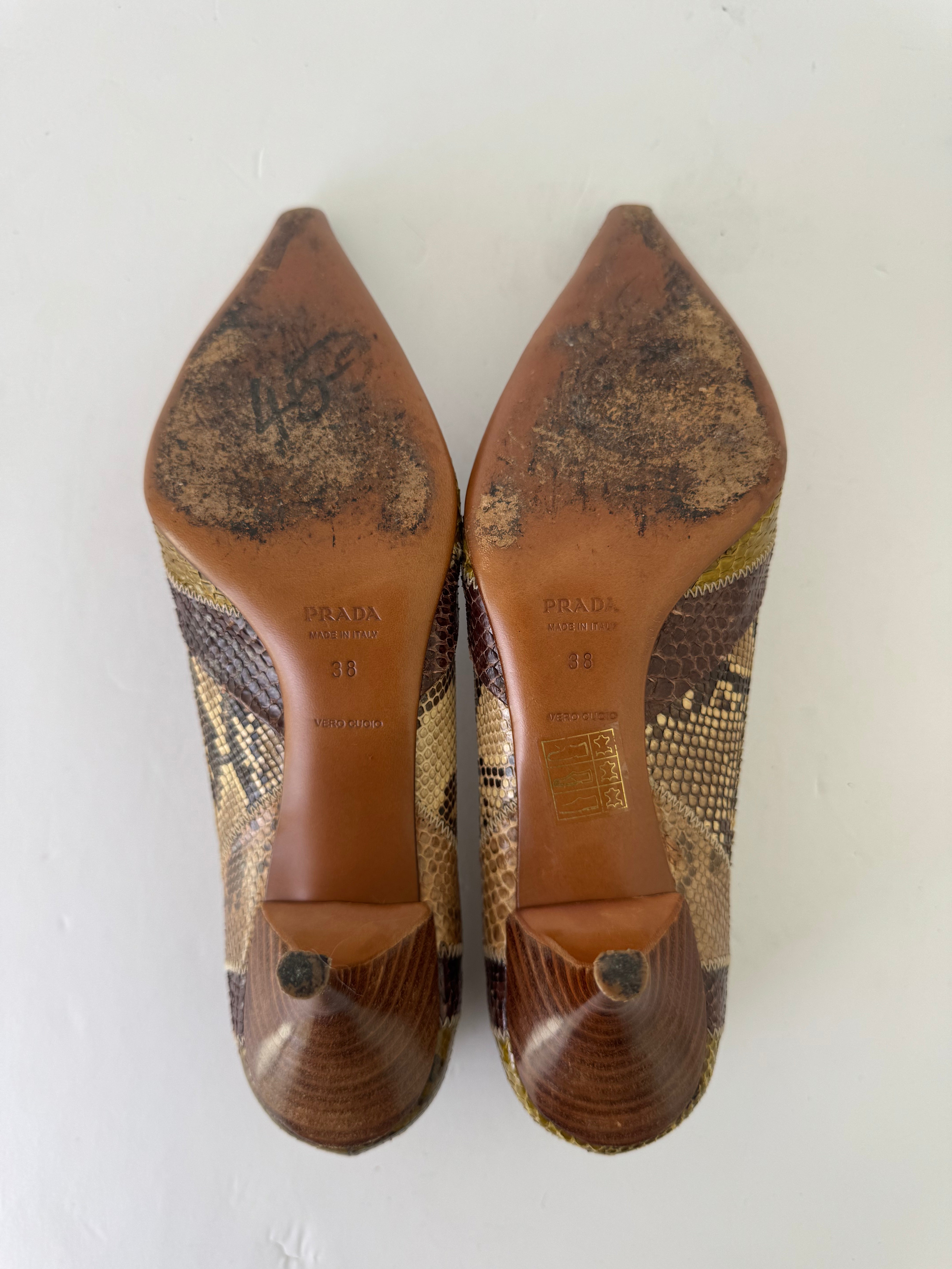 Prada Snakeskin Embossed Pumps 38