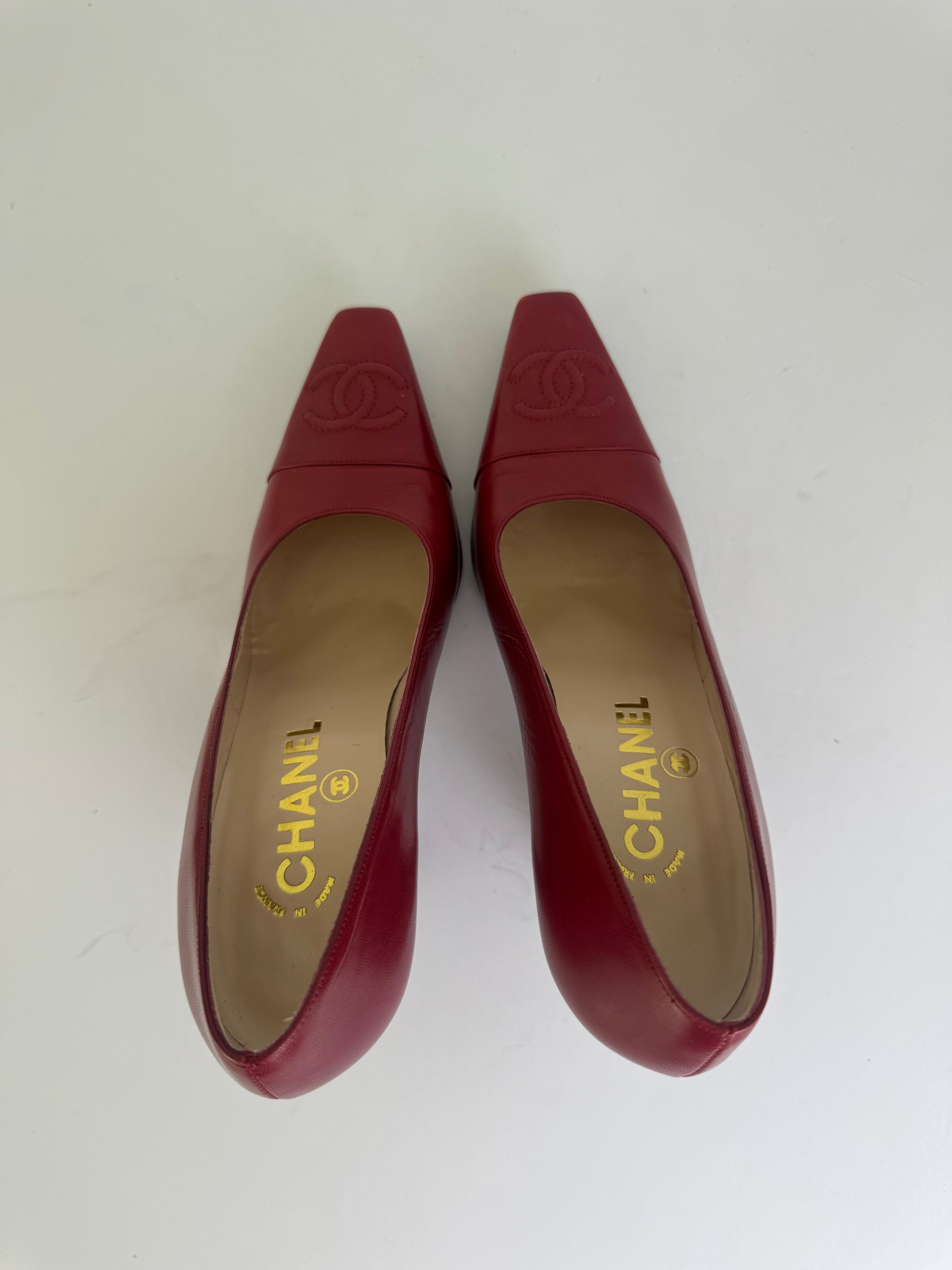 Chanel Red Leather Pumps 37.5