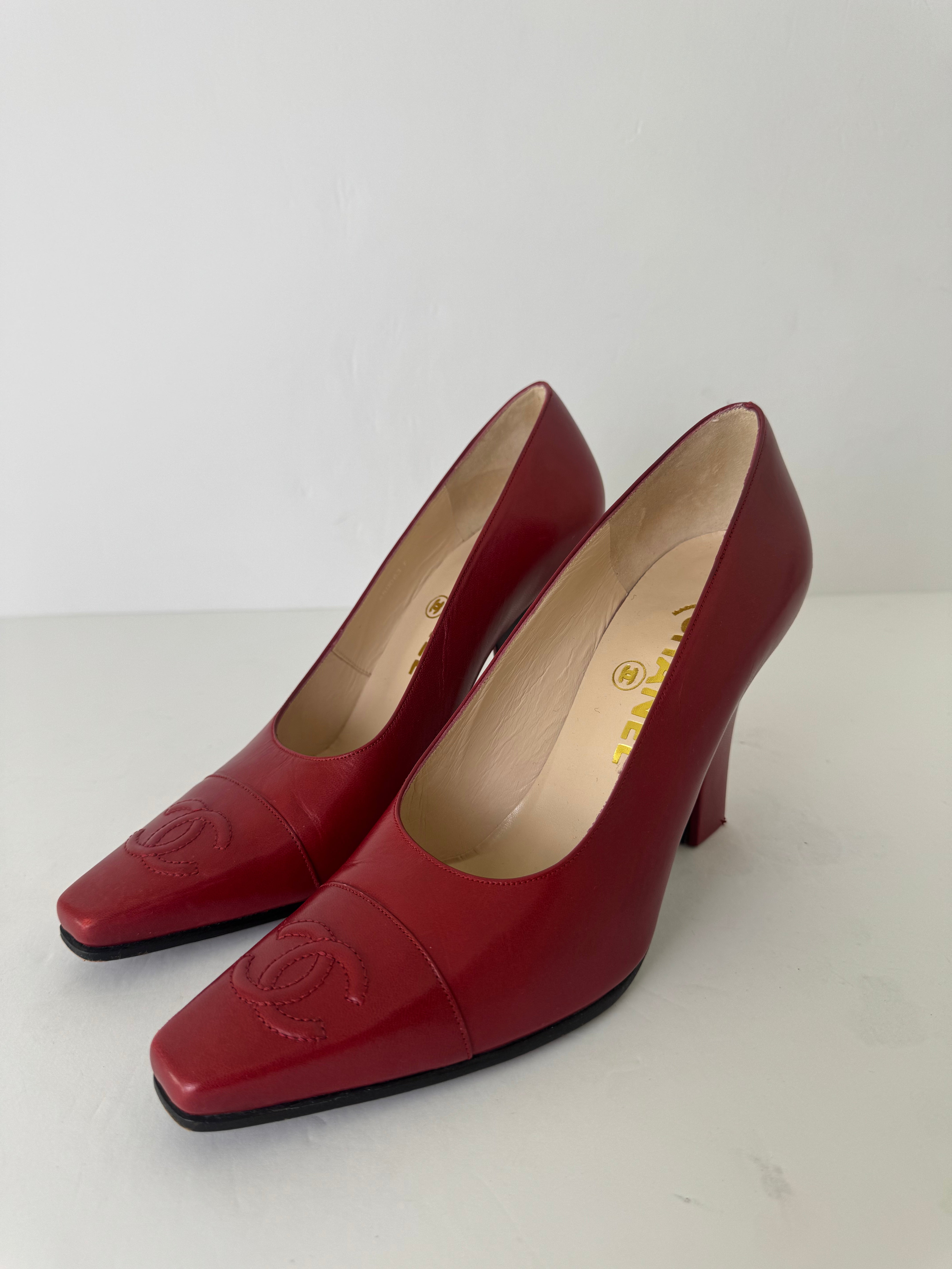 Chanel Red Leather Pumps 37.5