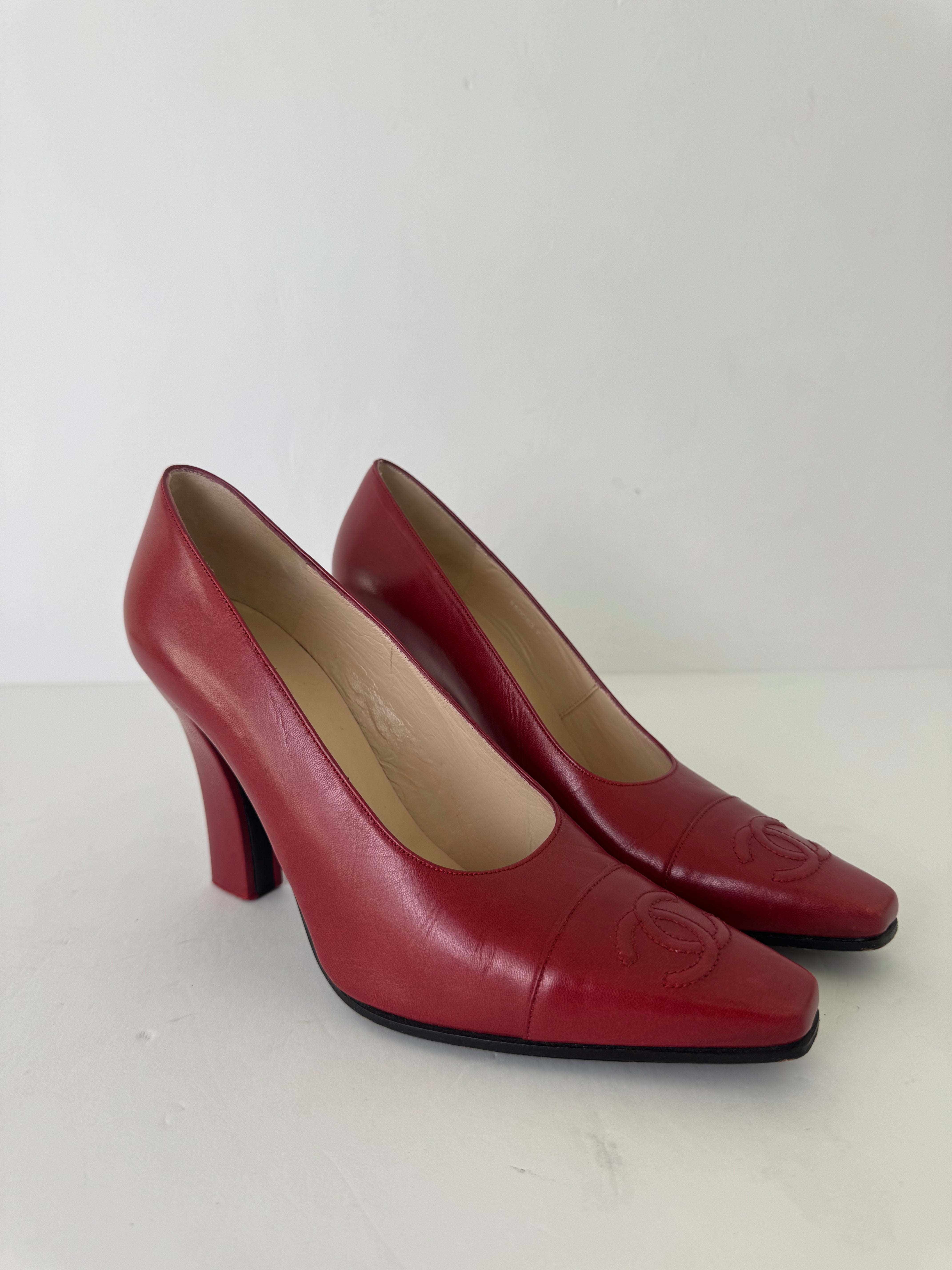 Chanel Red Leather Pumps 37.5