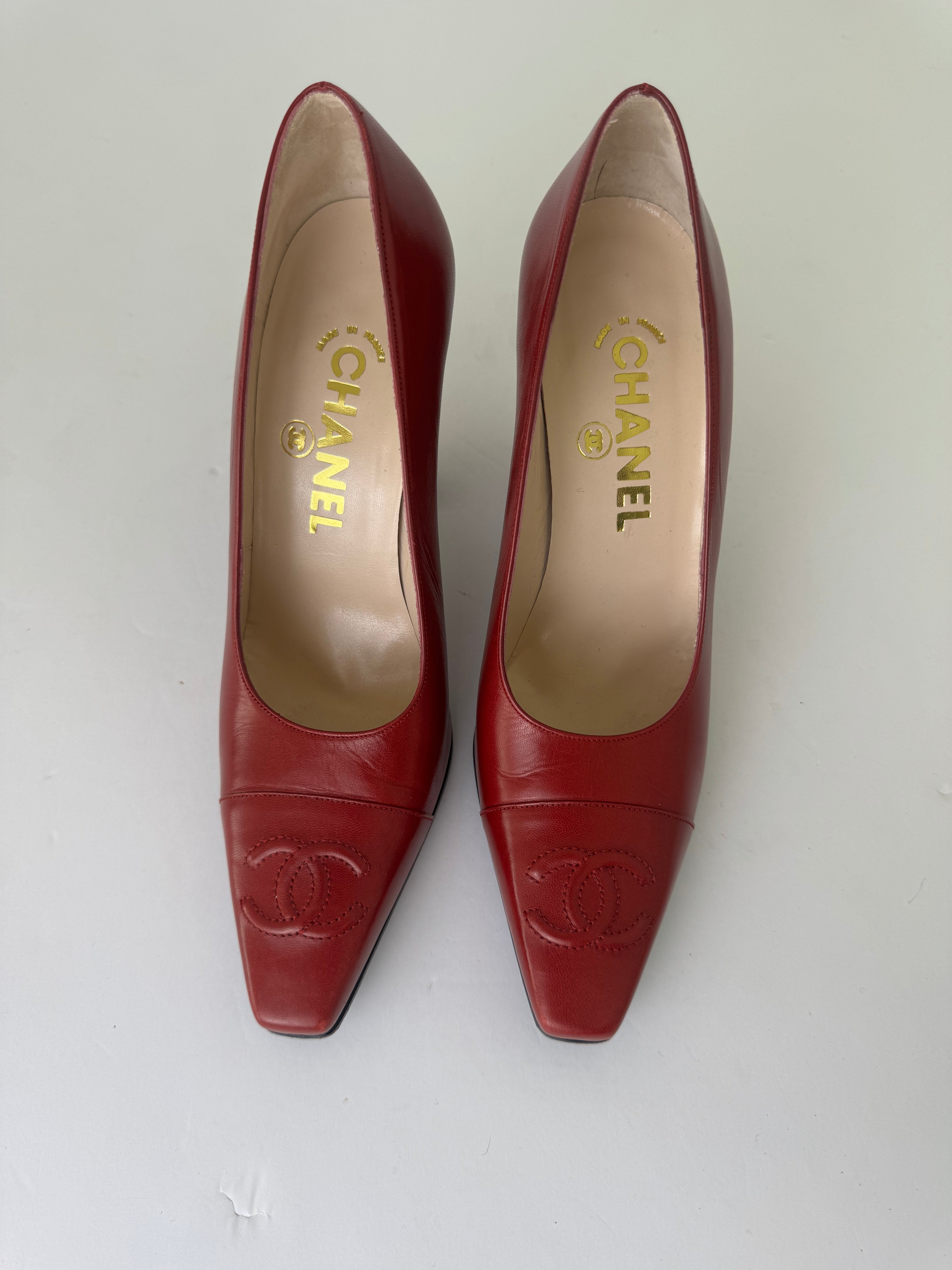 Chanel Red Leather Pumps 37.5