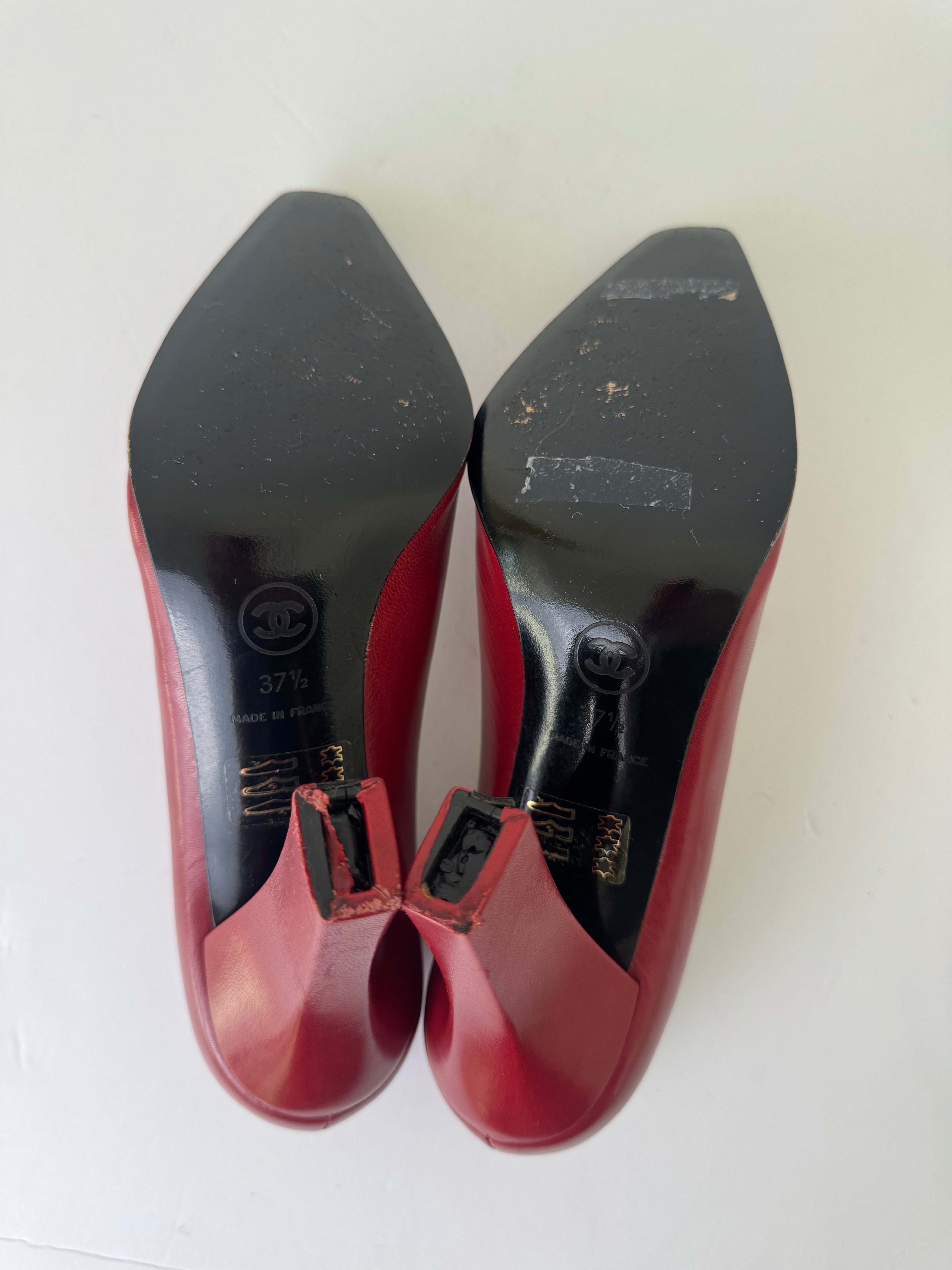 Chanel Red Leather Pumps 37.5