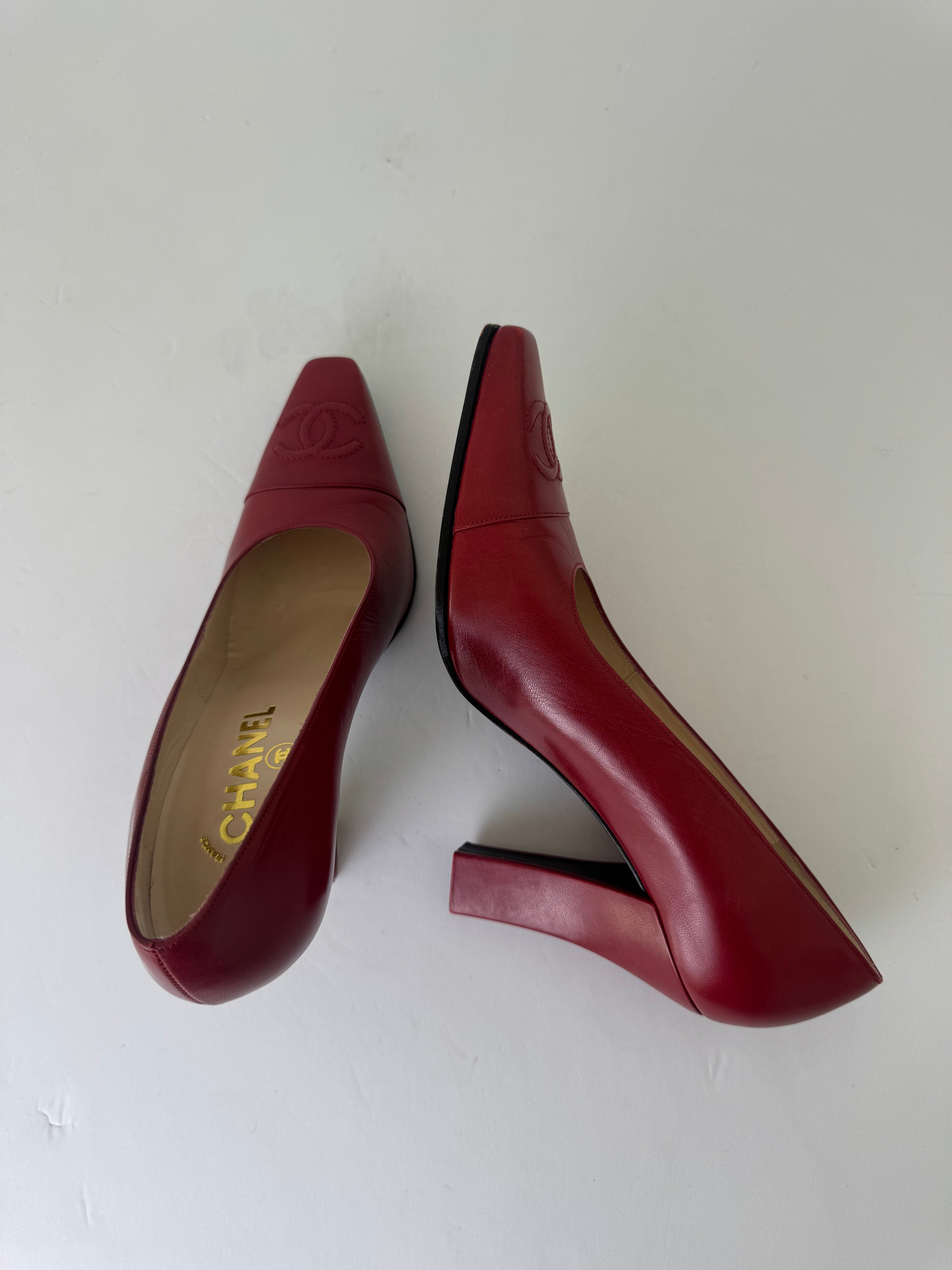 Chanel Red Leather Pumps 37.5