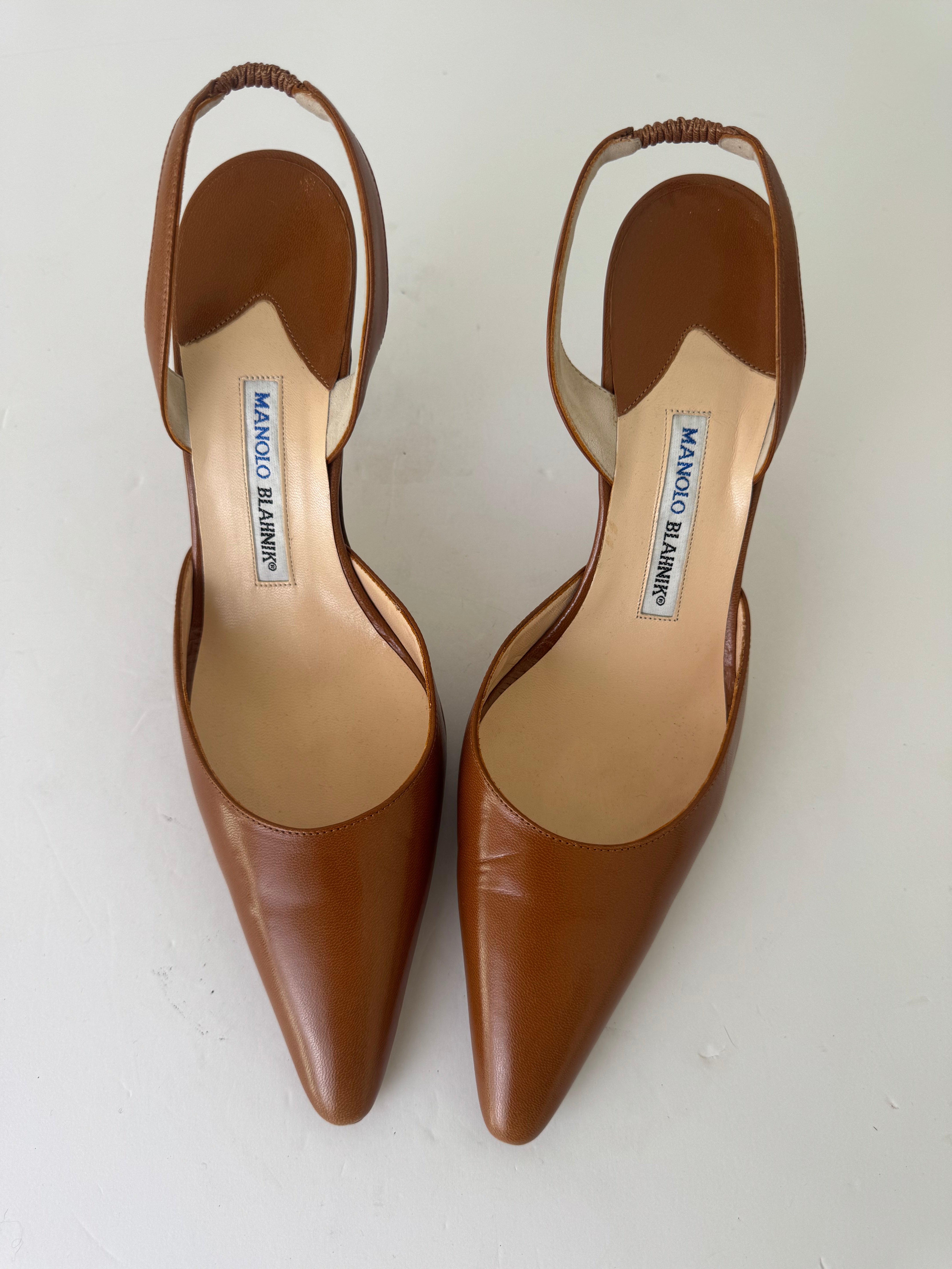 Manolo Blahnik Brown Leather Slingbacks 39.5