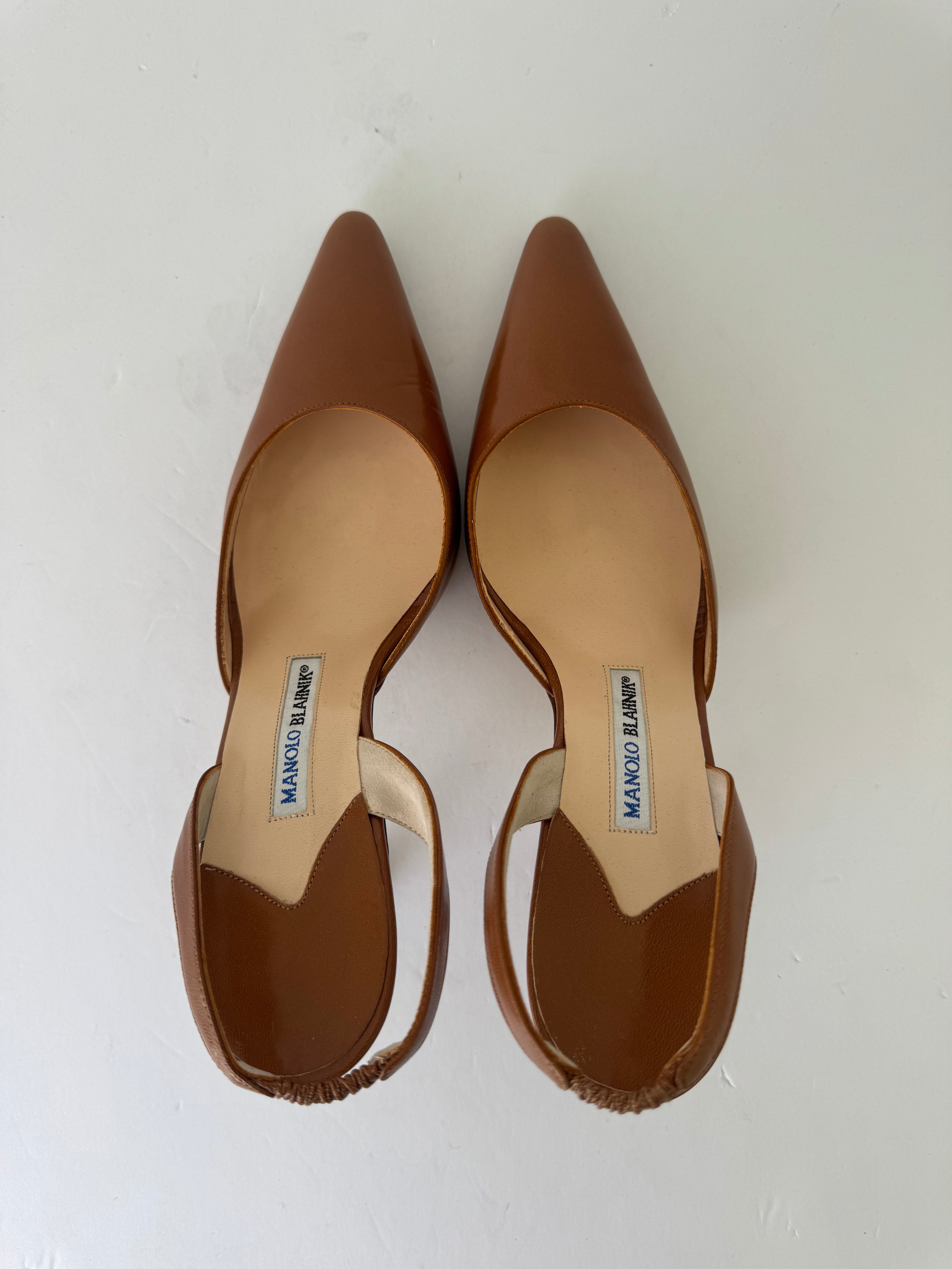 Manolo Blahnik Brown Leather Slingbacks 39.5