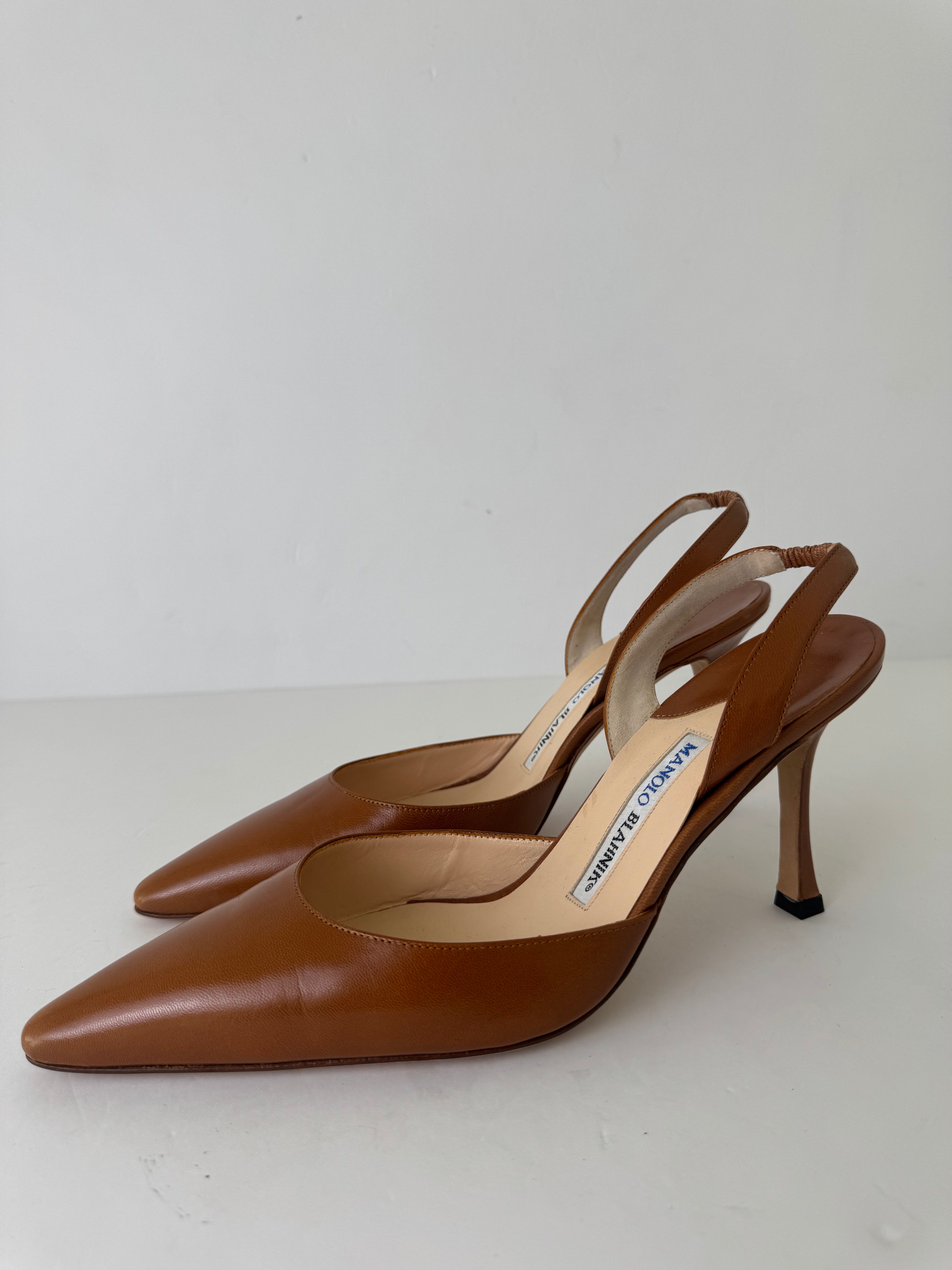 Manolo Blahnik Brown Leather Slingbacks 39.5