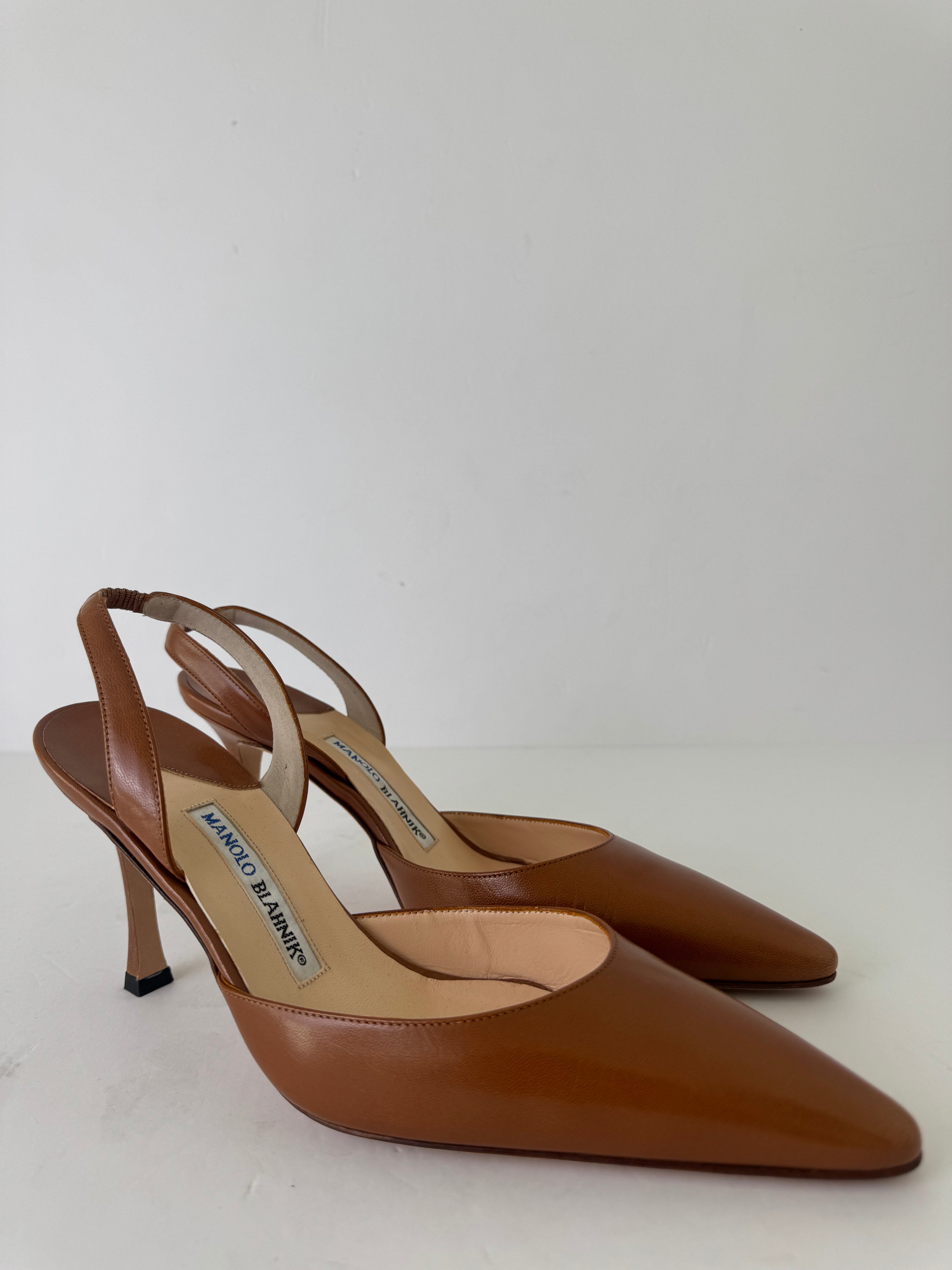 Manolo Blahnik Brown Leather Slingbacks 39.5