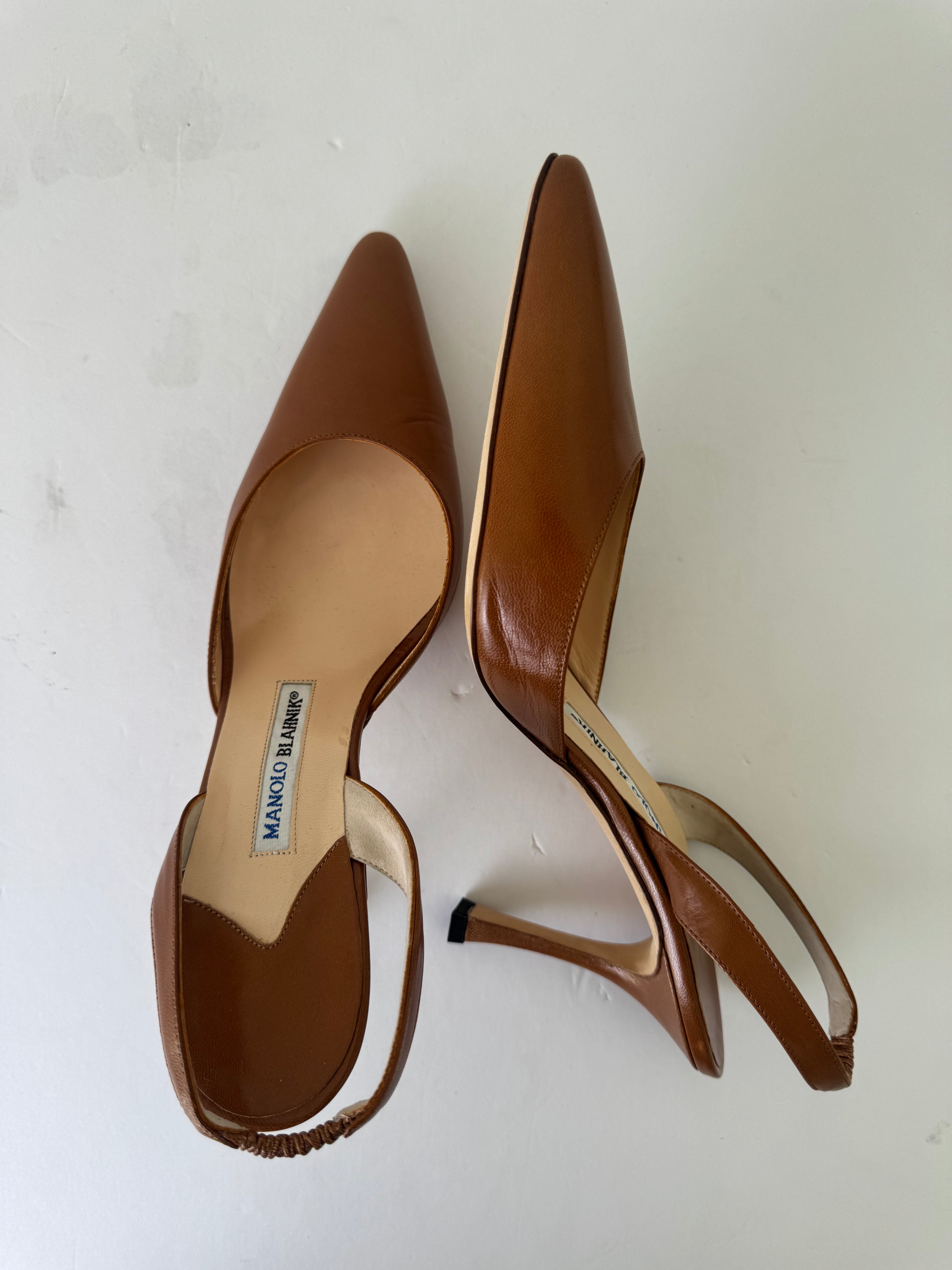 Manolo Blahnik Brown Leather Slingbacks 39.5