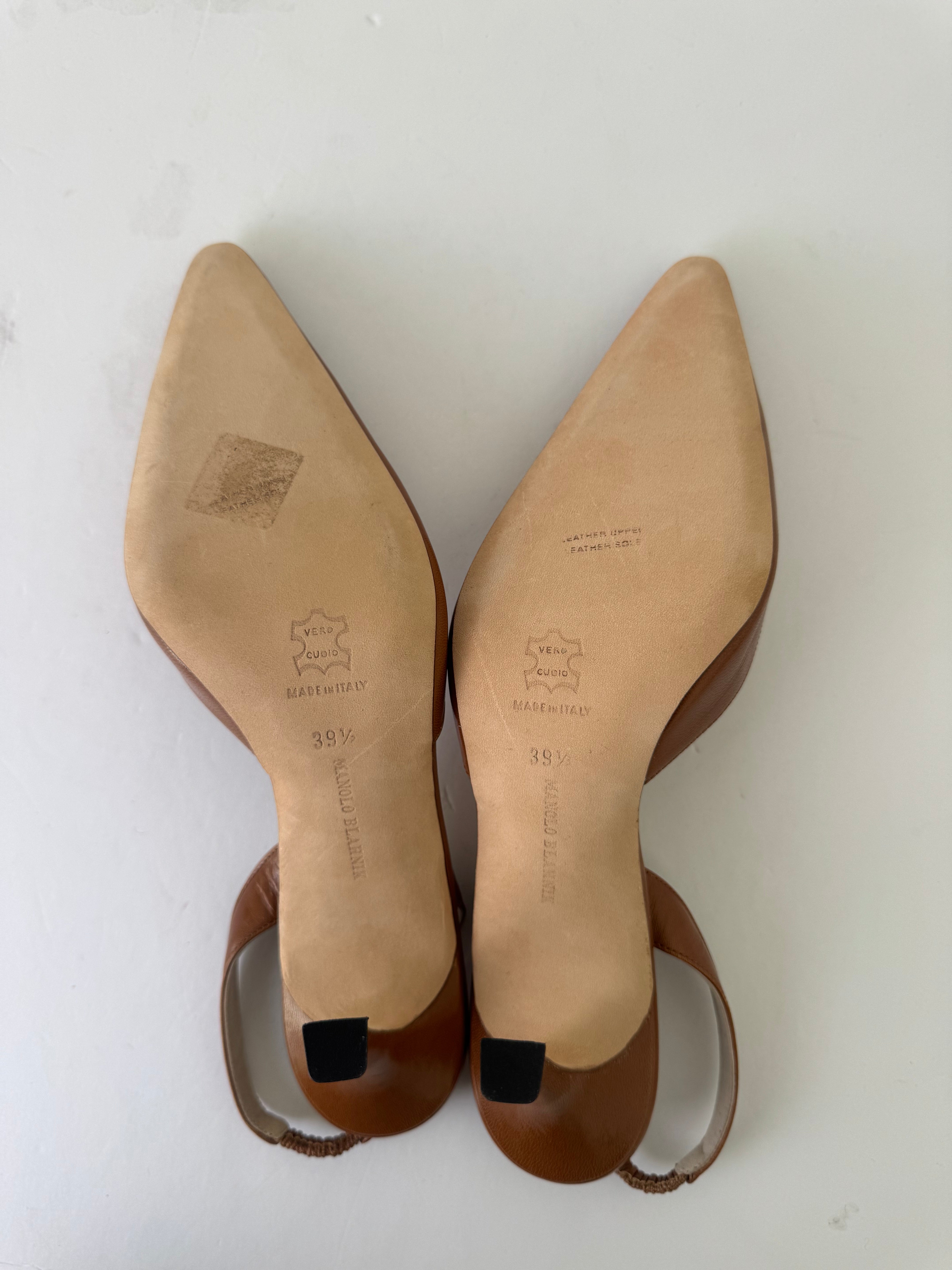 Manolo Blahnik Brown Leather Slingbacks 39.5