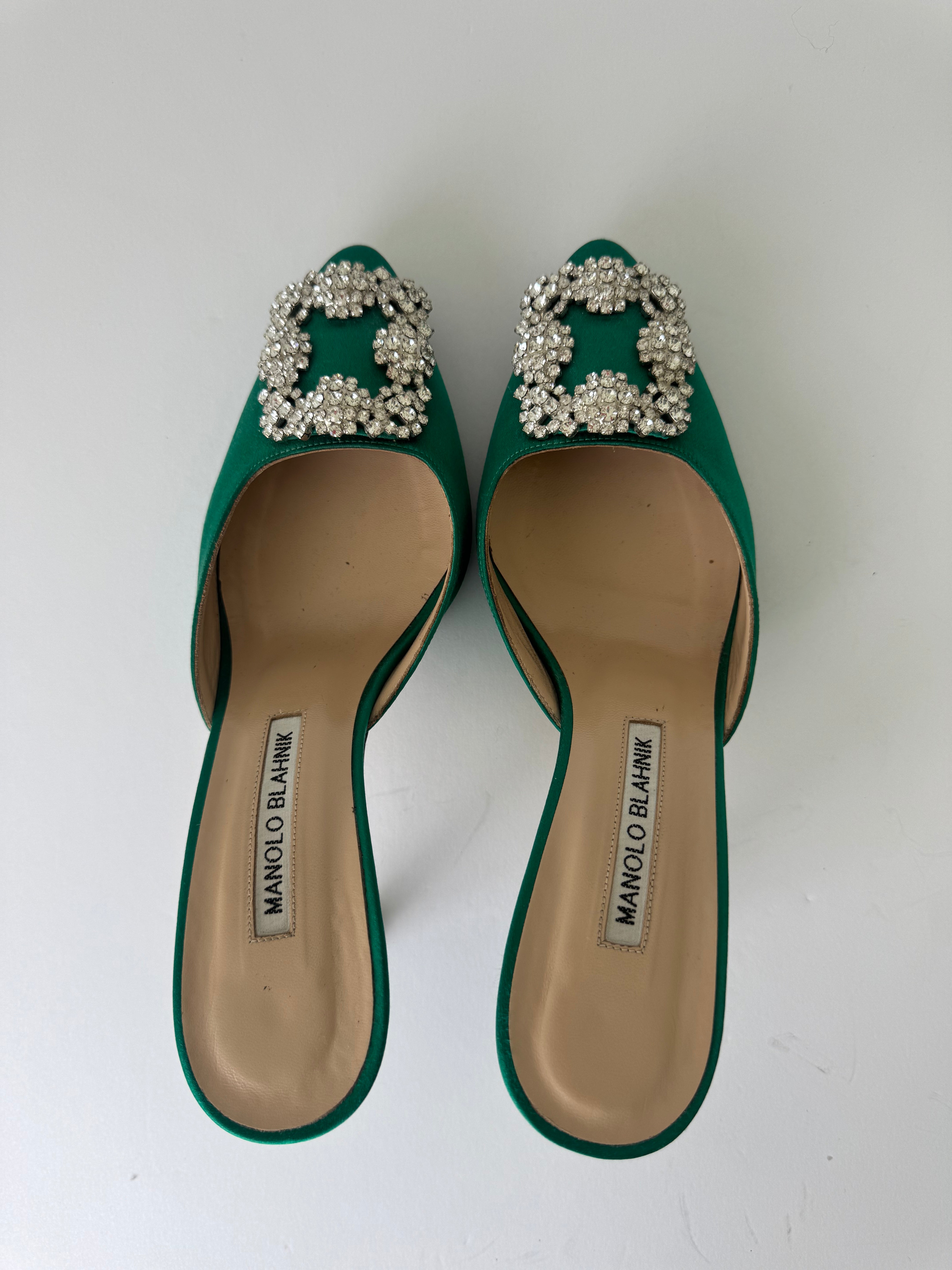 Manolo Blahnik Hangisi Satin Mules 36