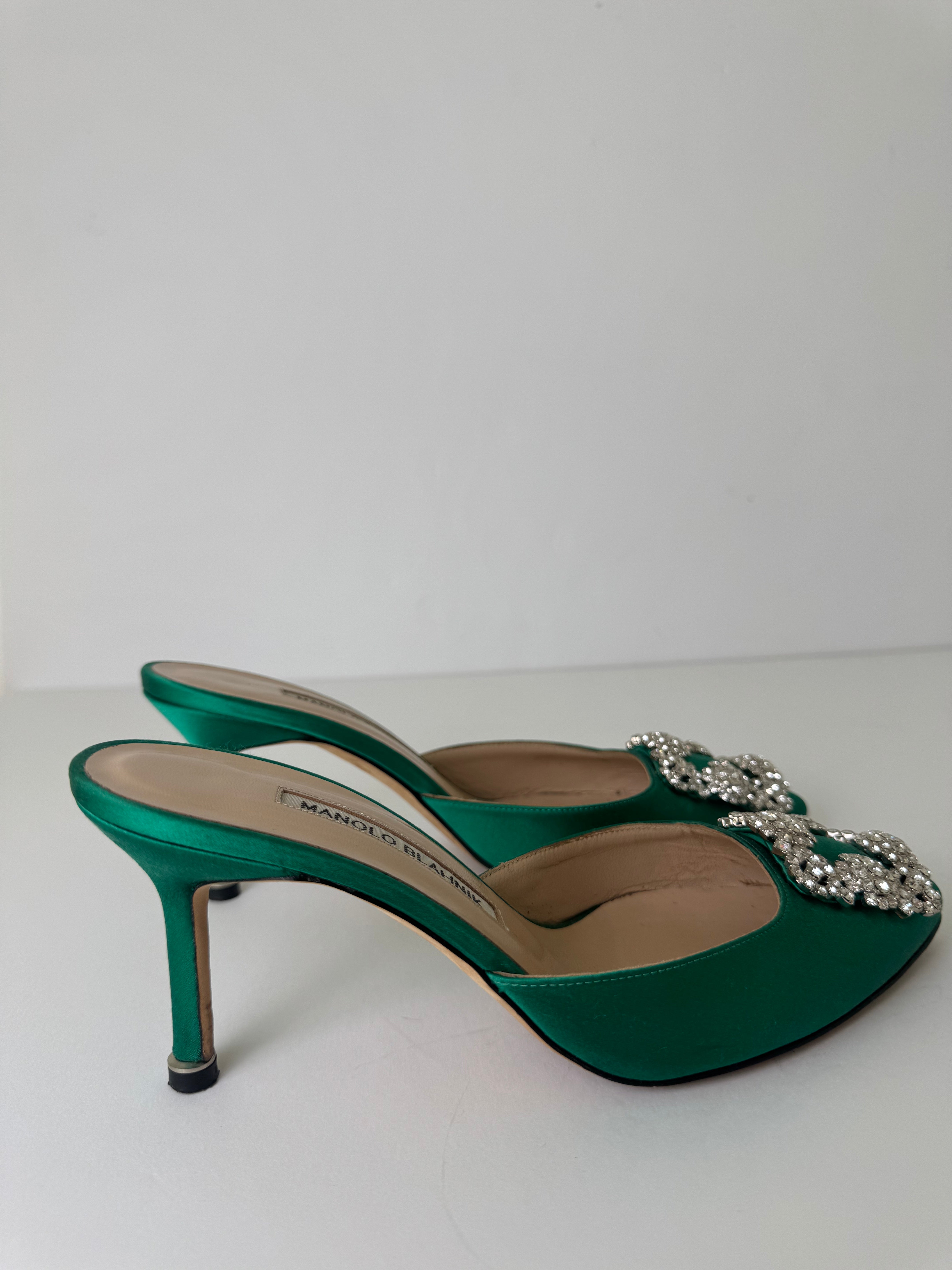 Manolo Blahnik Hangisi Satin Mules 36