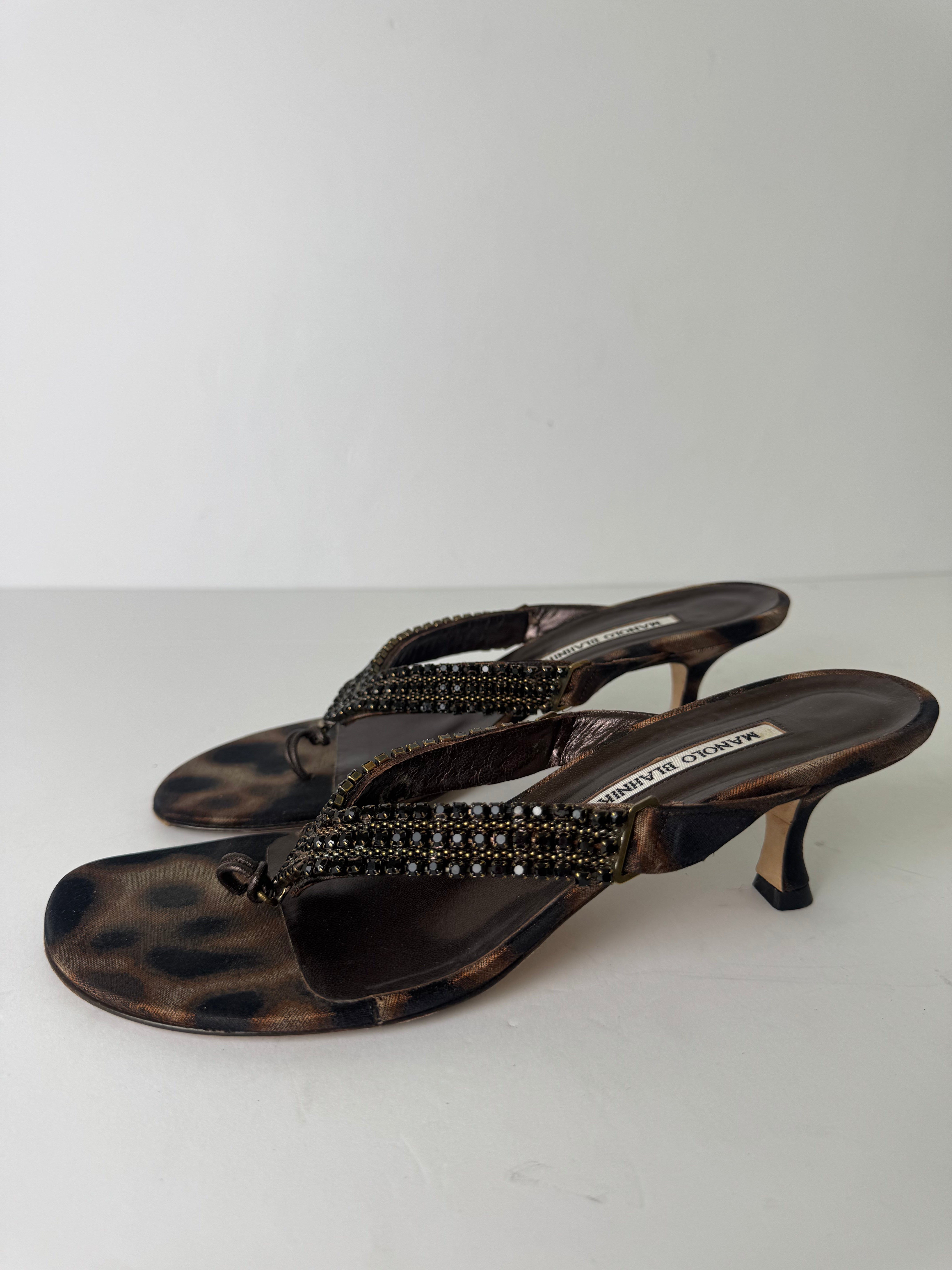 Manolo Blahnik Leopard Beaded Sandal Heels 40