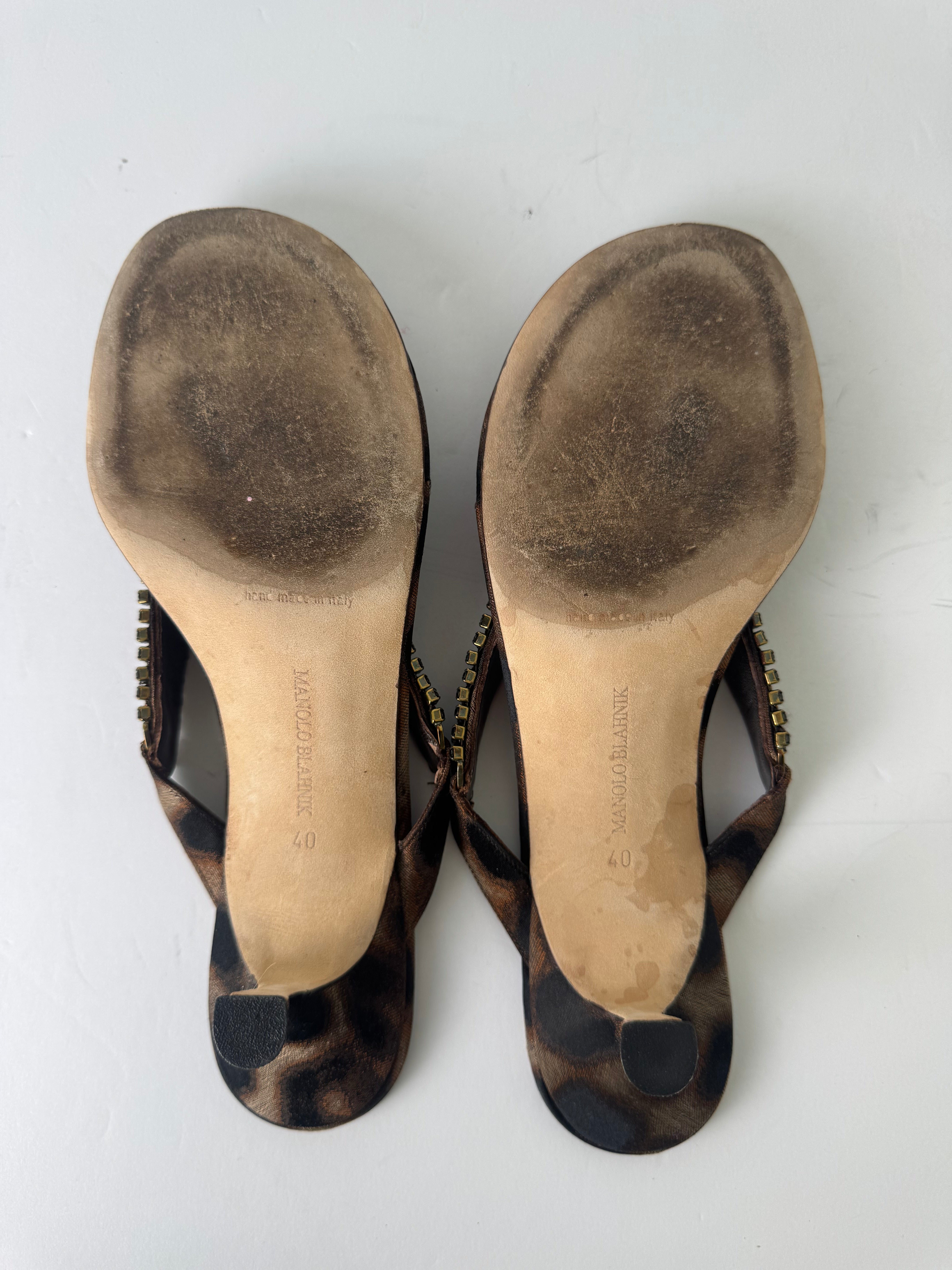 Manolo Blahnik Leopard Beaded Sandal Heels 40