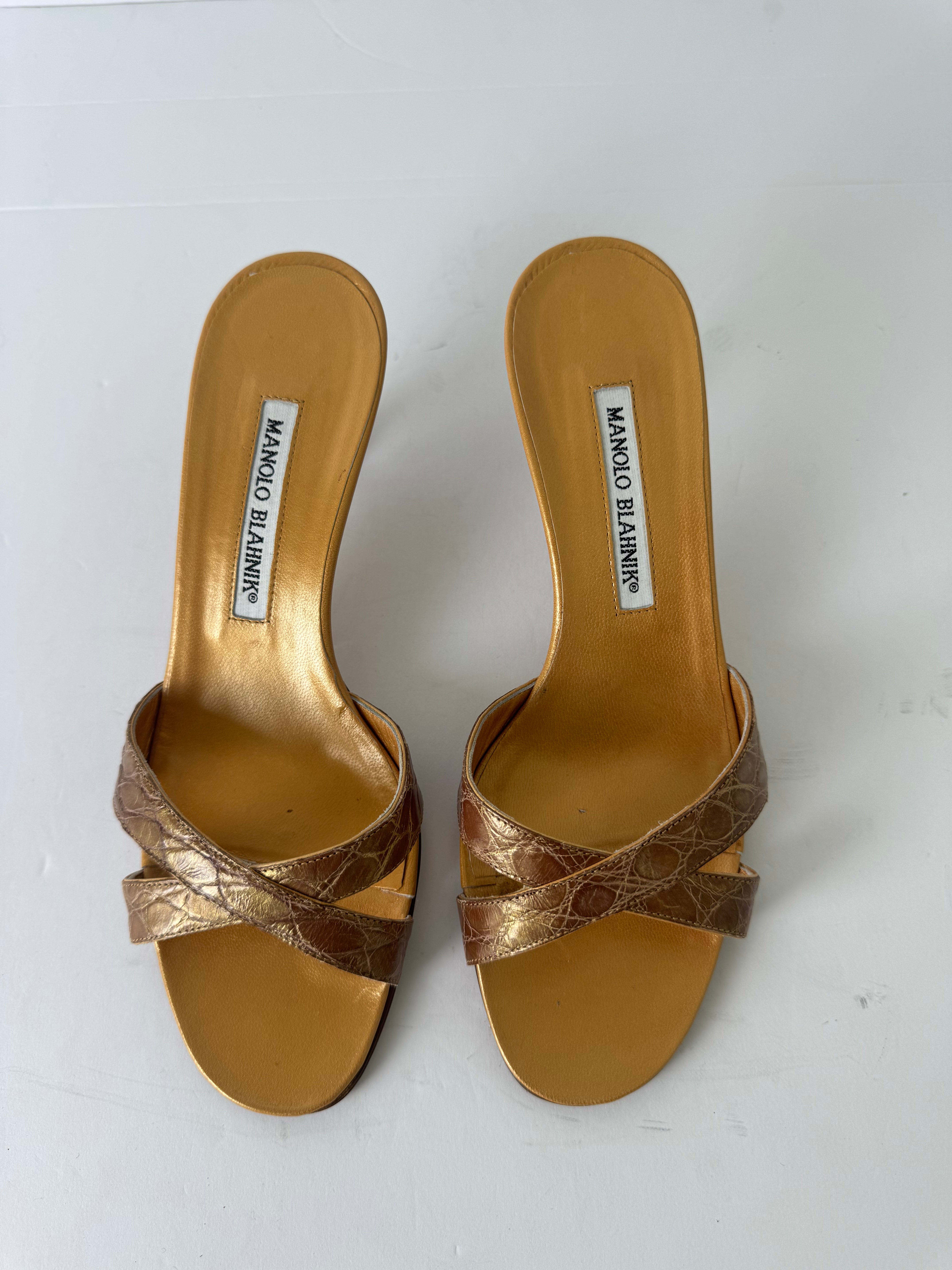 Manolo Blahnik Vintage Croc Embossed Sandal Heel - 37.5