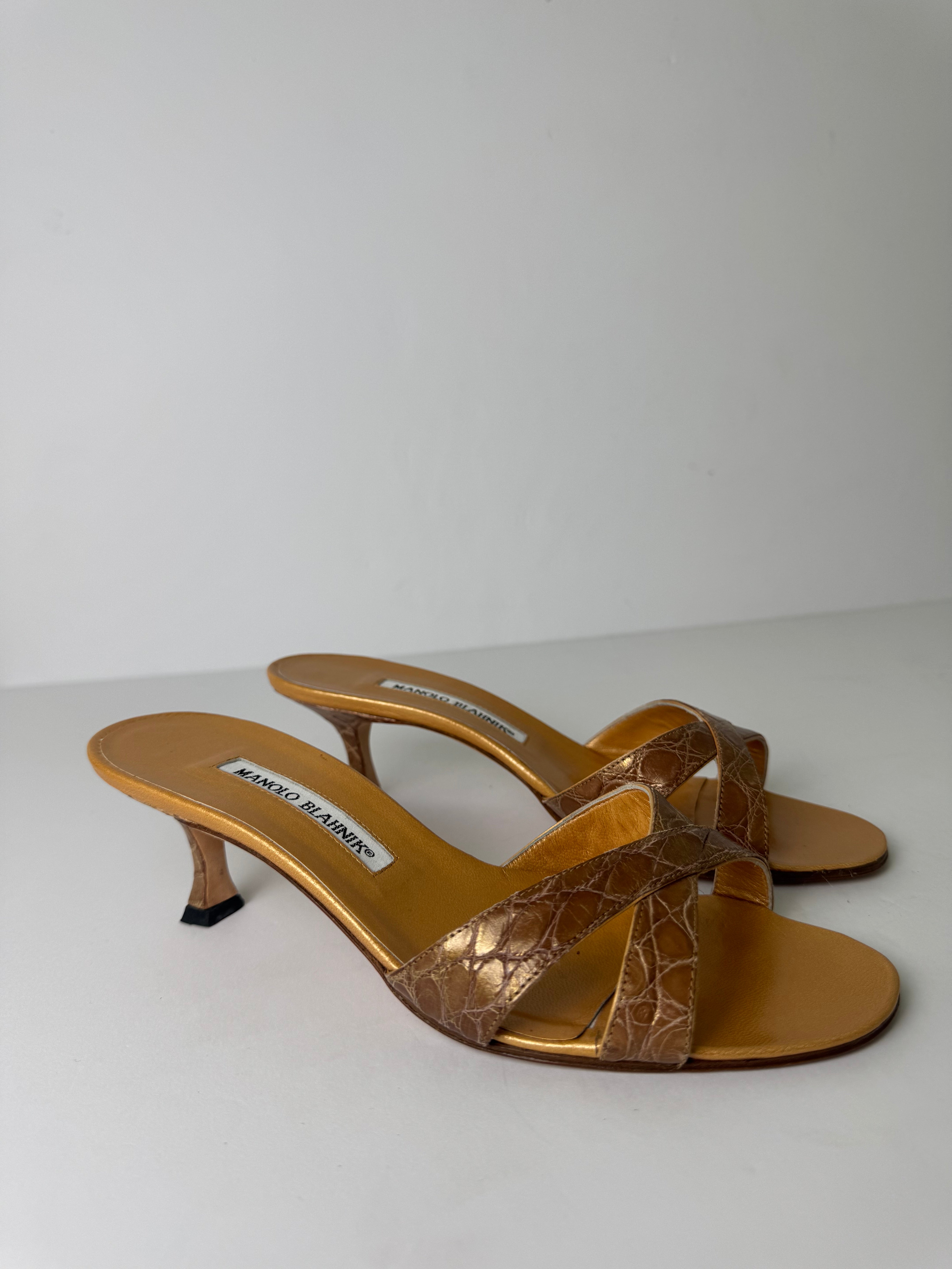 Manolo Blahnik Vintage Croc Embossed Sandal Heel - 37.5