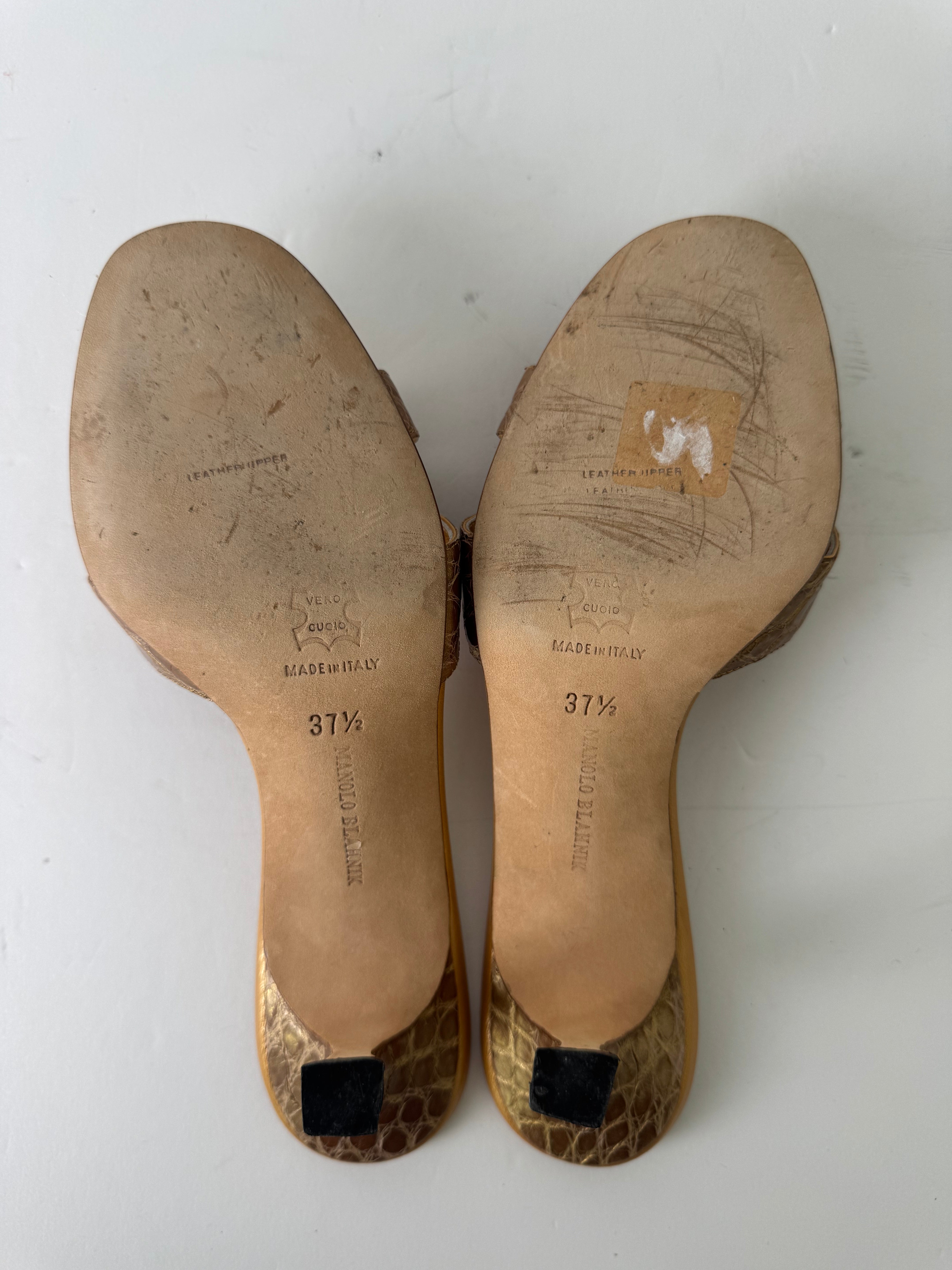 Manolo Blahnik Vintage Croc Embossed Sandal Heel - 37.5