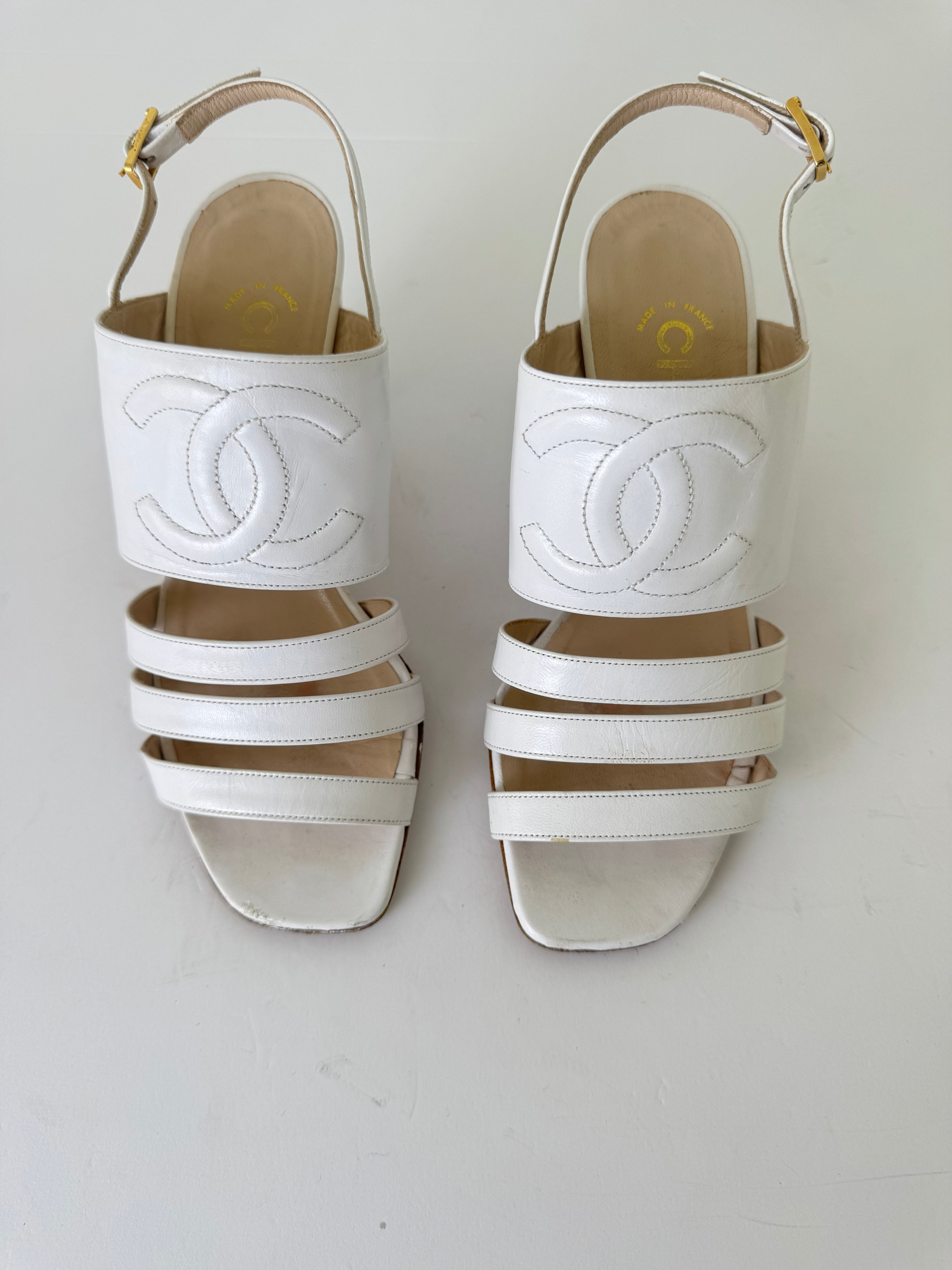 Chanel Open Toe Leather Pumps 36