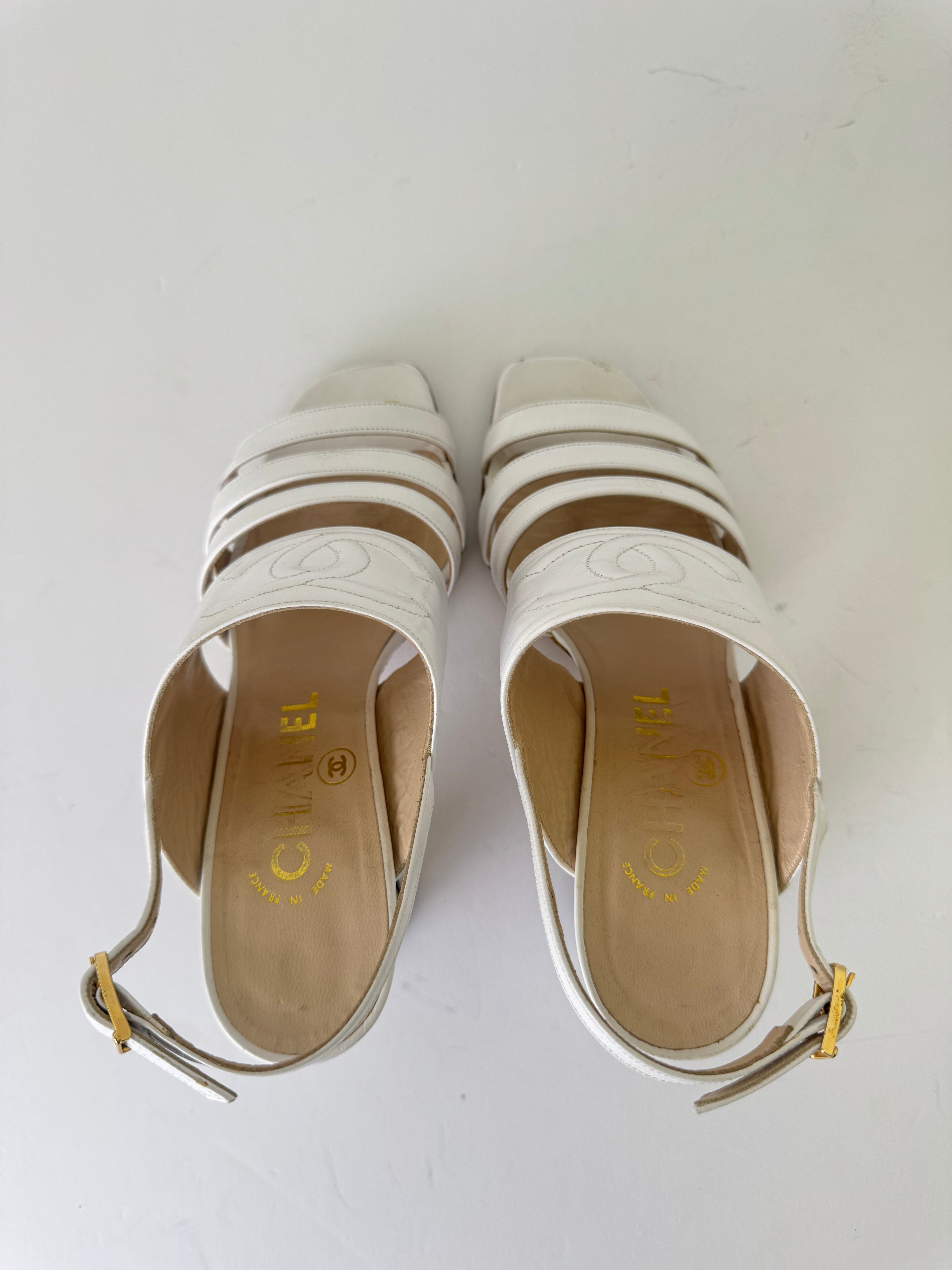 Chanel Open Toe Leather Pumps 36