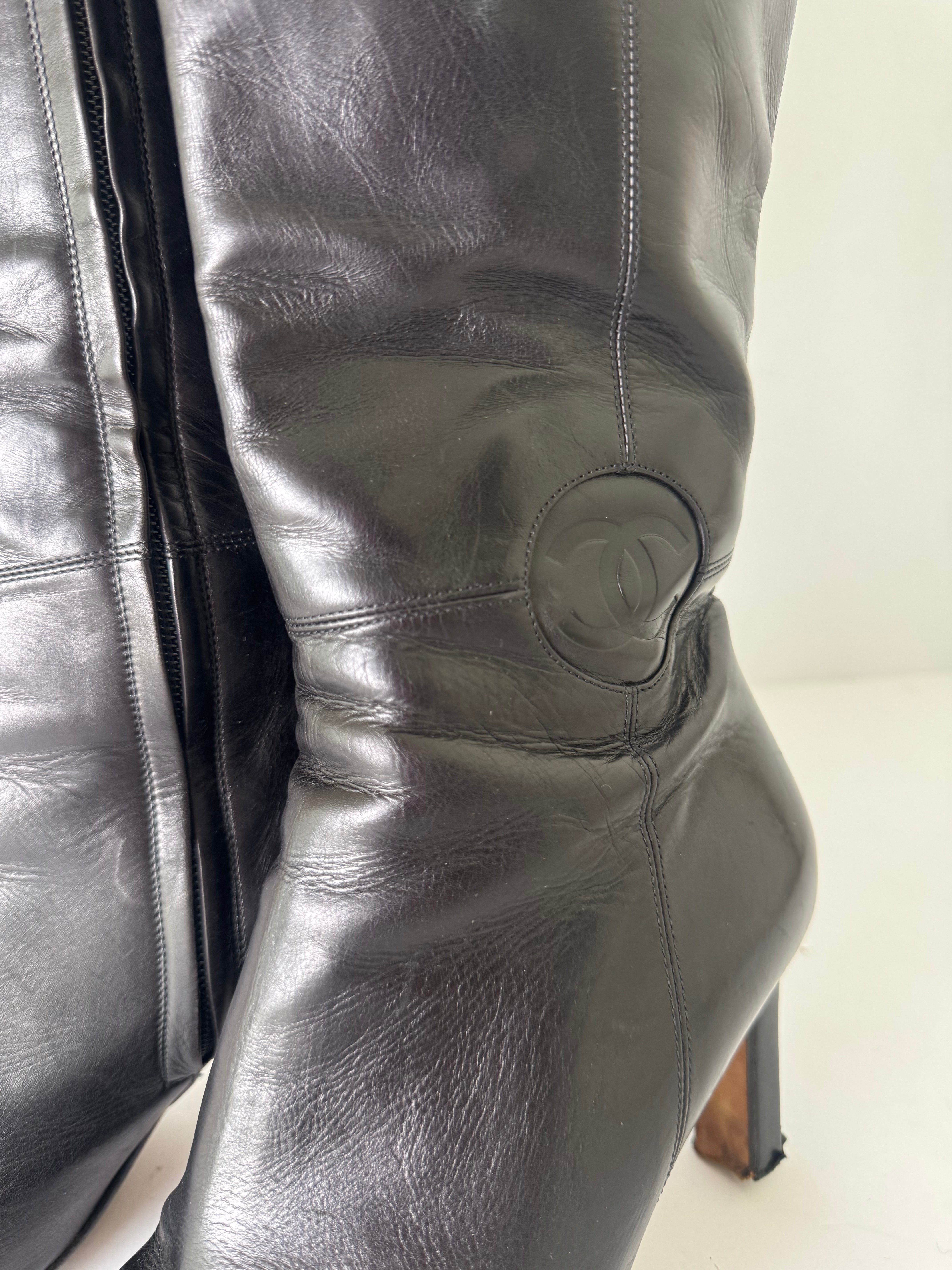 Chanel Vintage Leather CC Boots 37.5