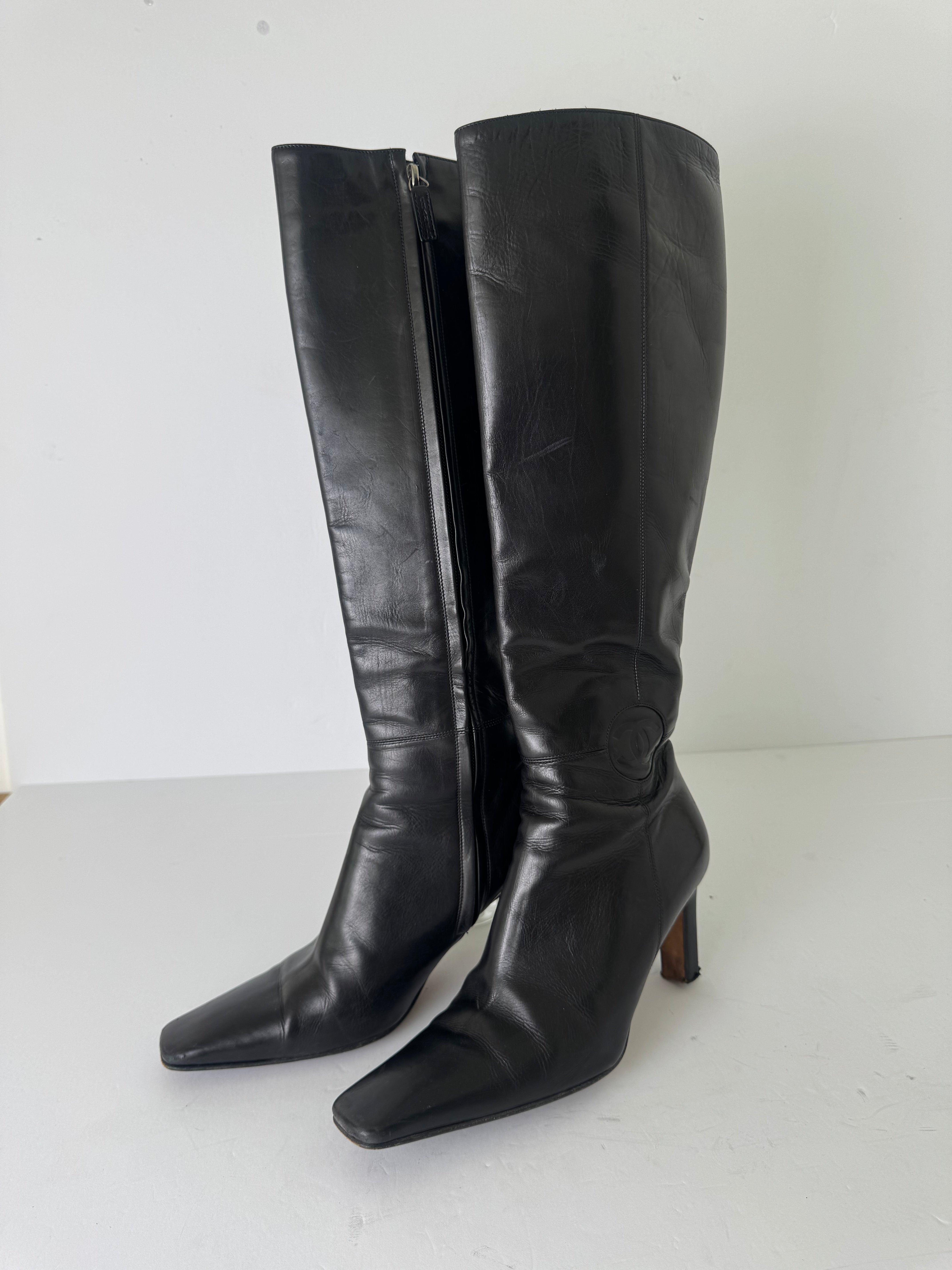 Chanel Vintage Leather CC Boots 37.5