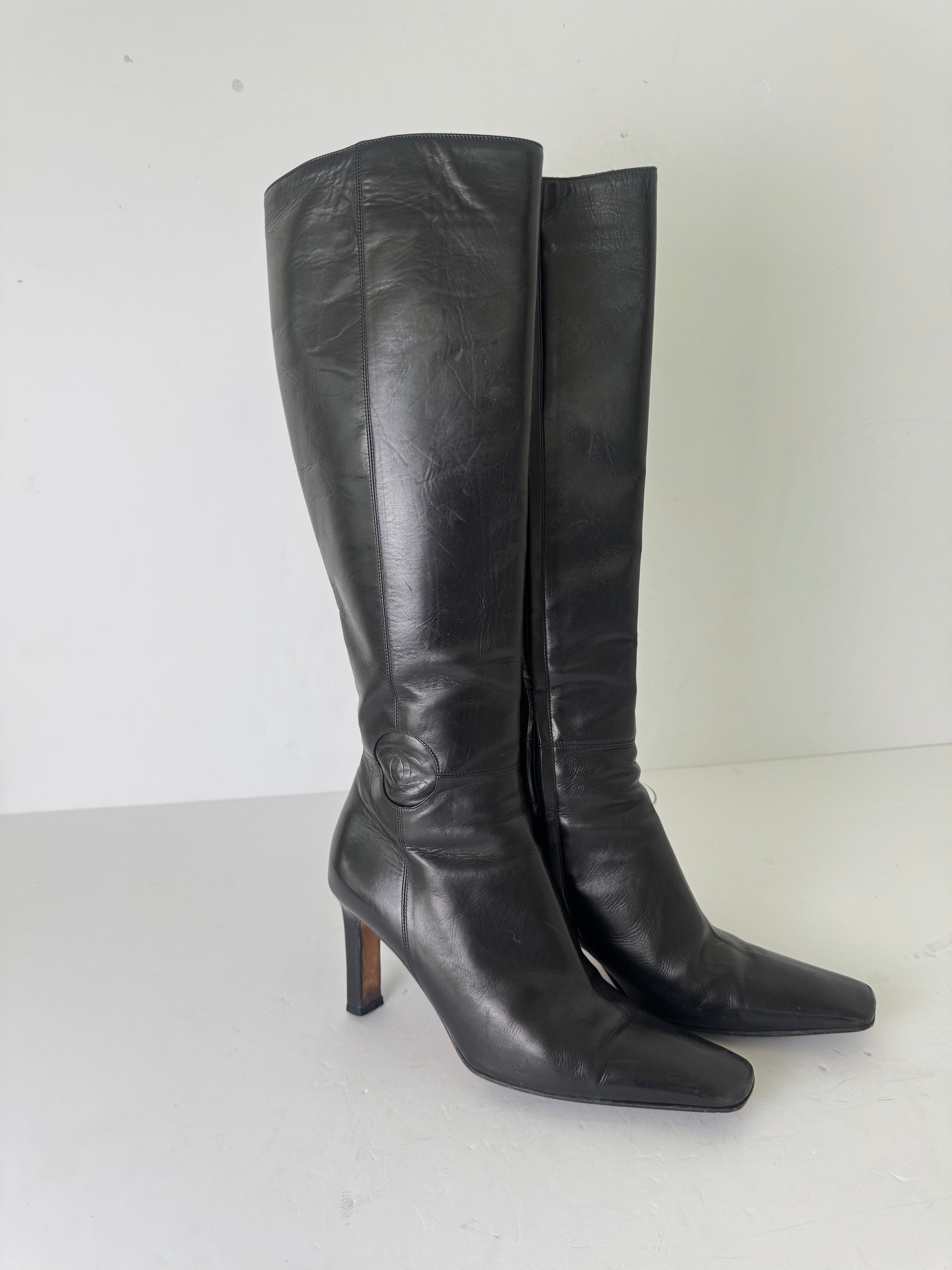 Chanel Vintage Leather CC Boots 37.5