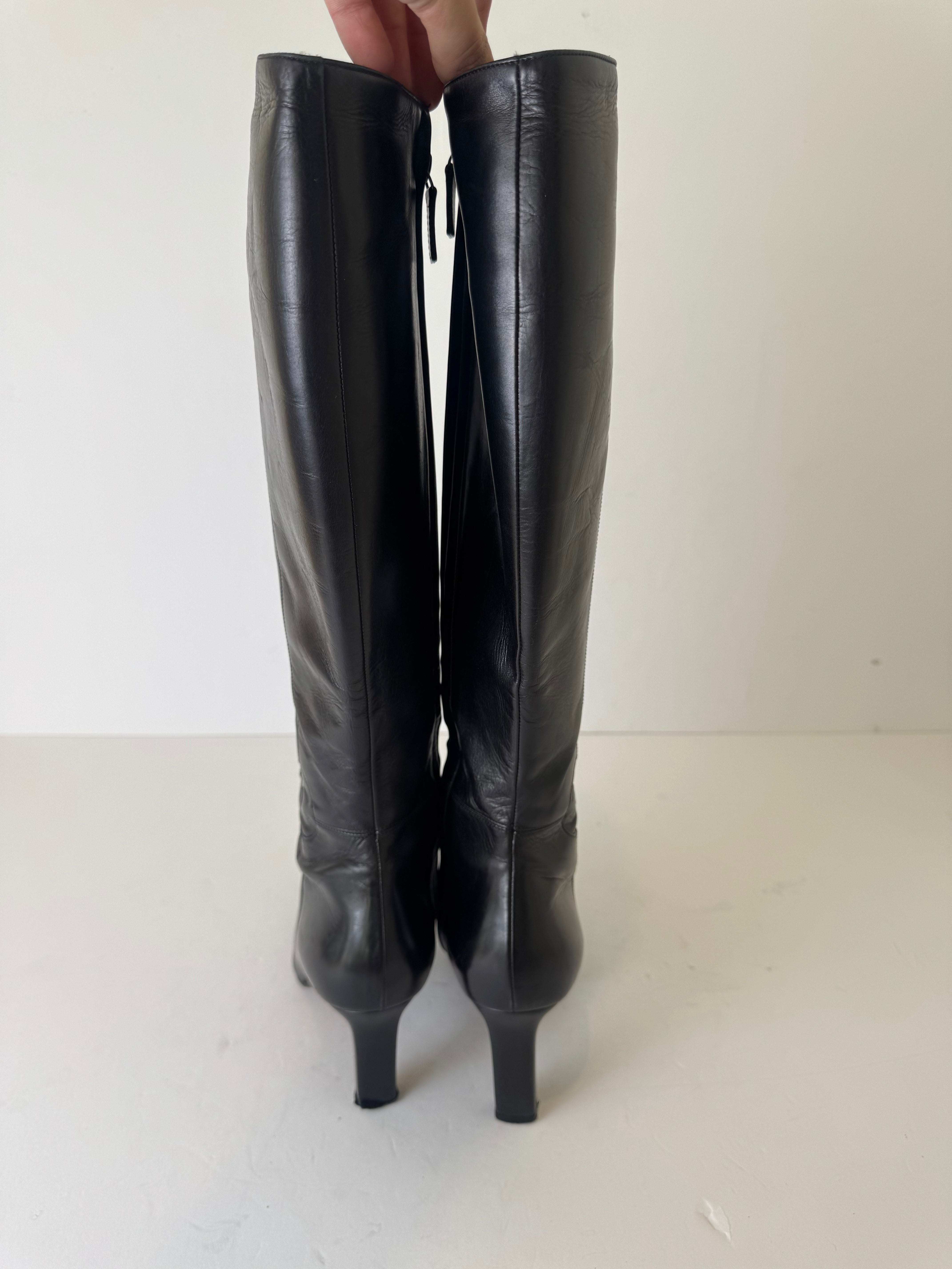 Chanel Vintage Leather CC Boots 37.5