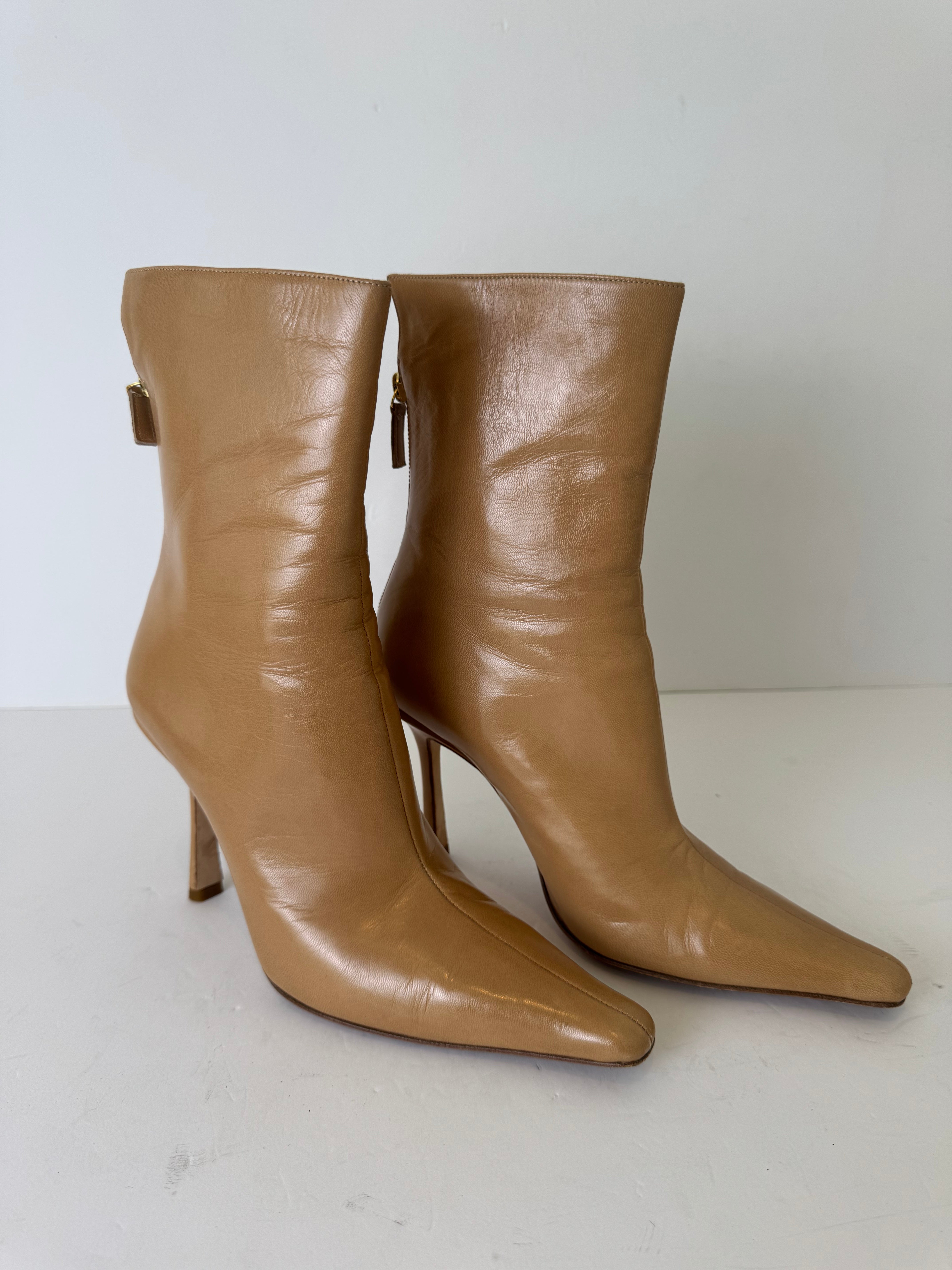 Jimmy Choo Neutral Leather Booties 37