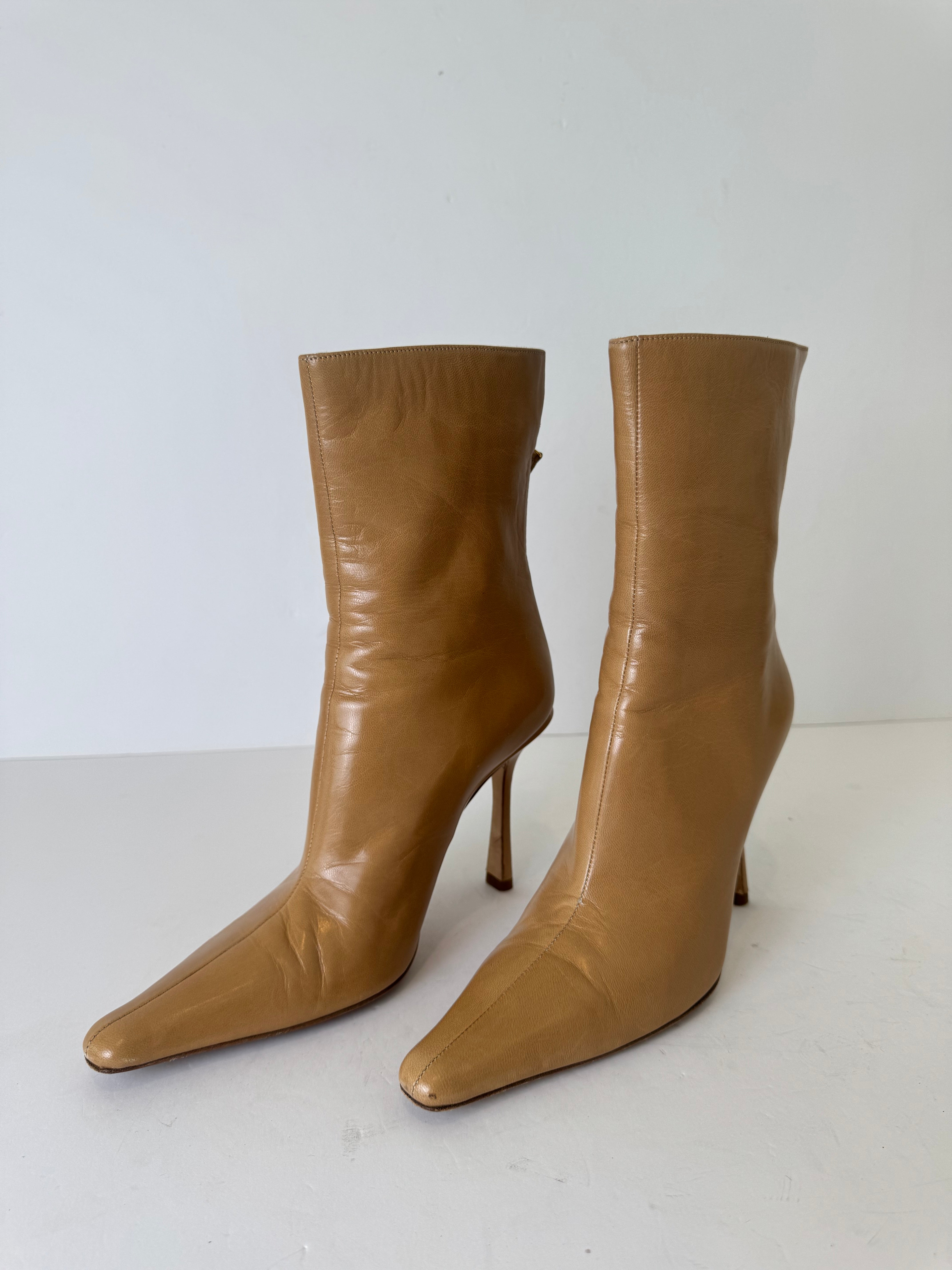 Jimmy Choo Neutral Leather Booties 37