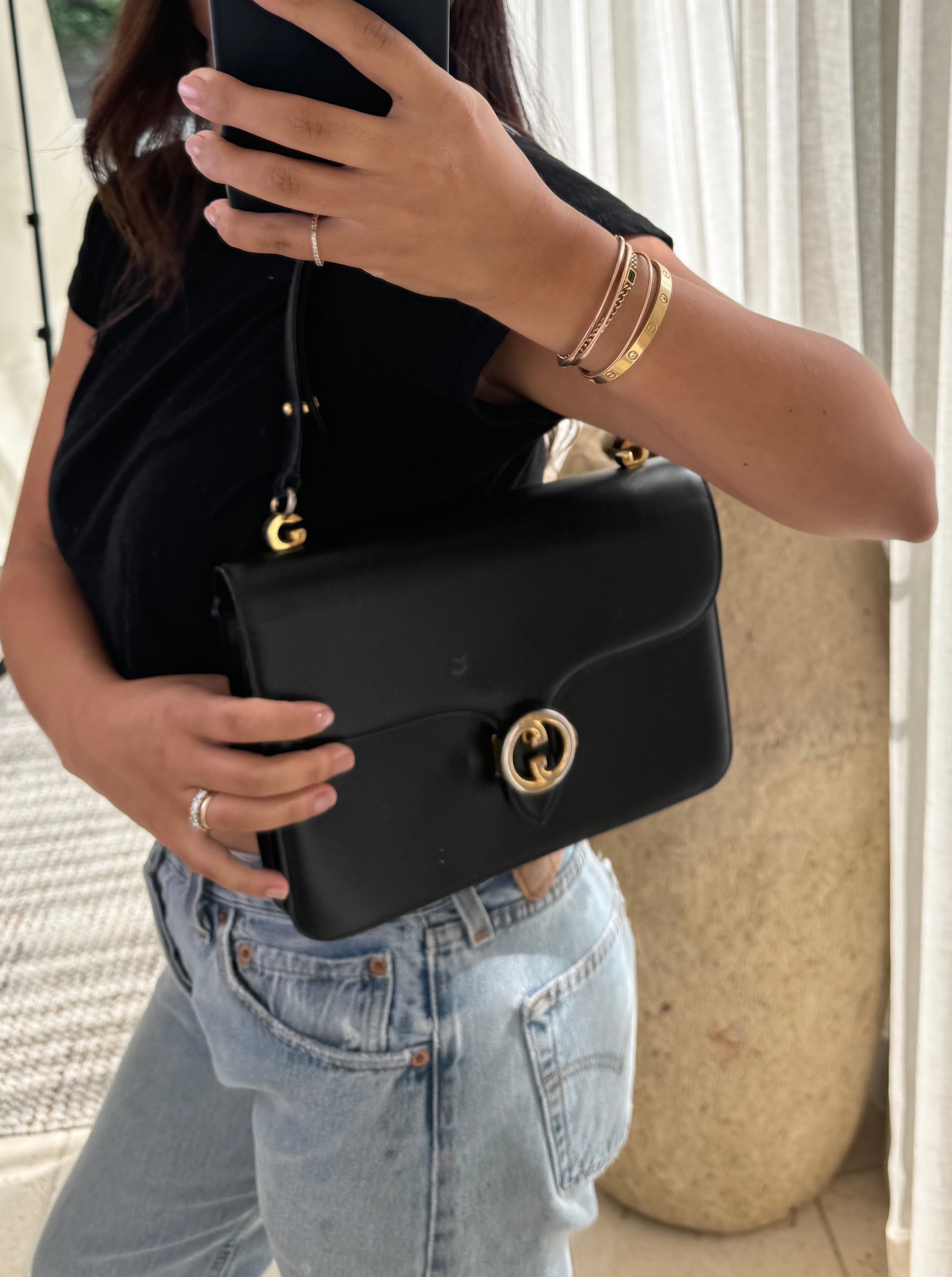 Gucci Black Leather GG Snap Handbag