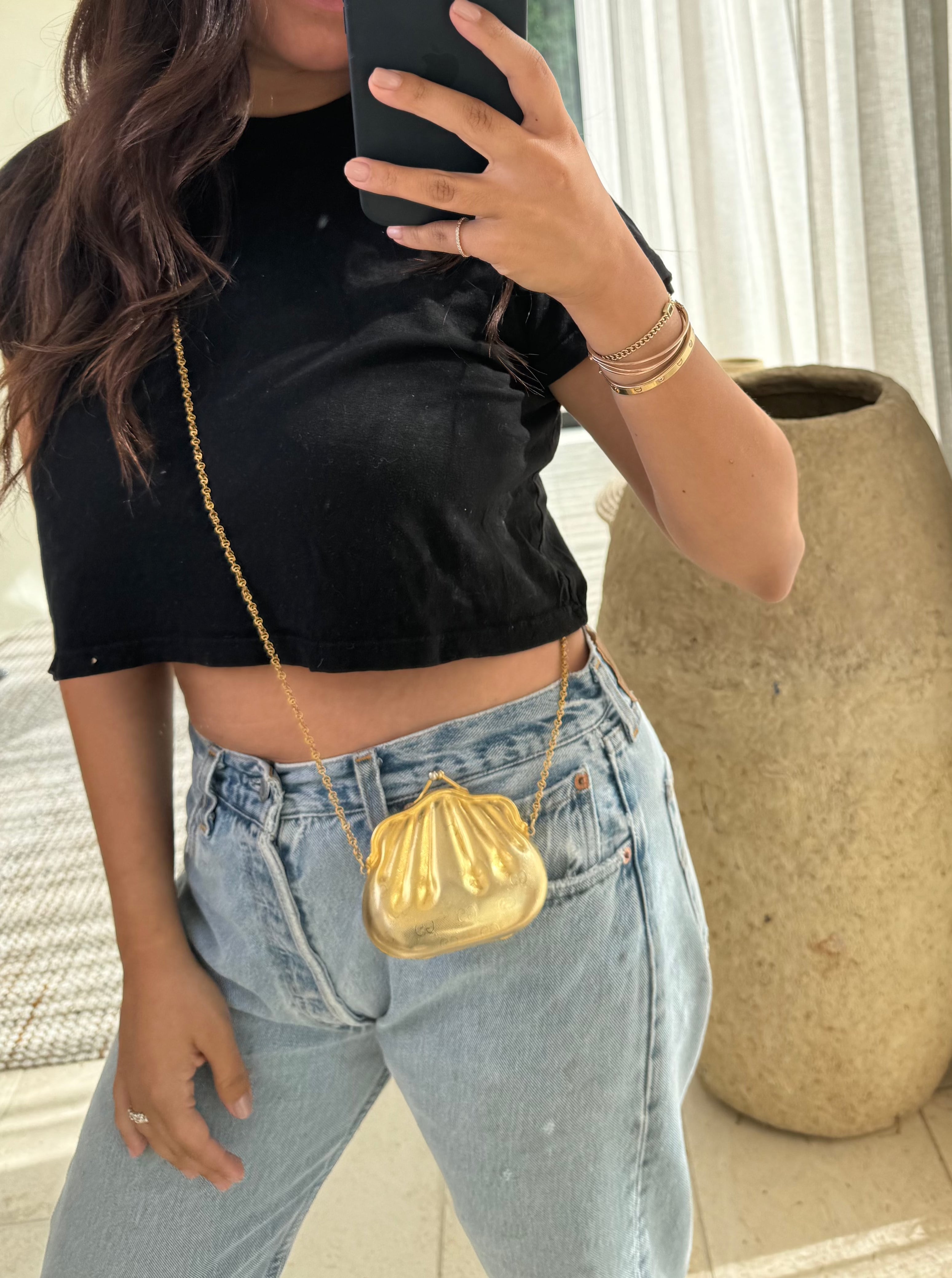 Gucci Gold GG Shell Clutch/Shoulder Bag