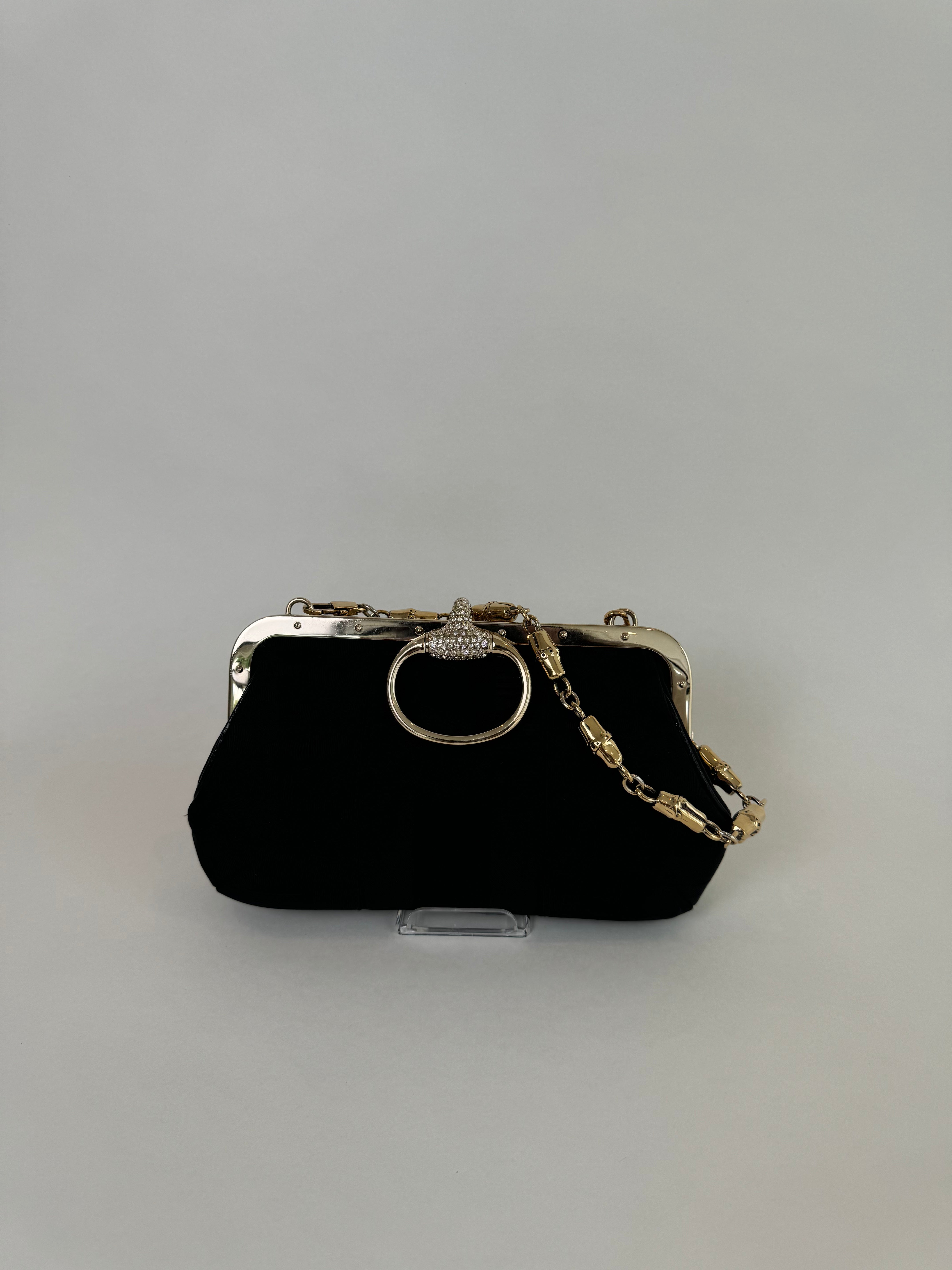 Gucci Crystal-Embellished Leather Evening Black Bag