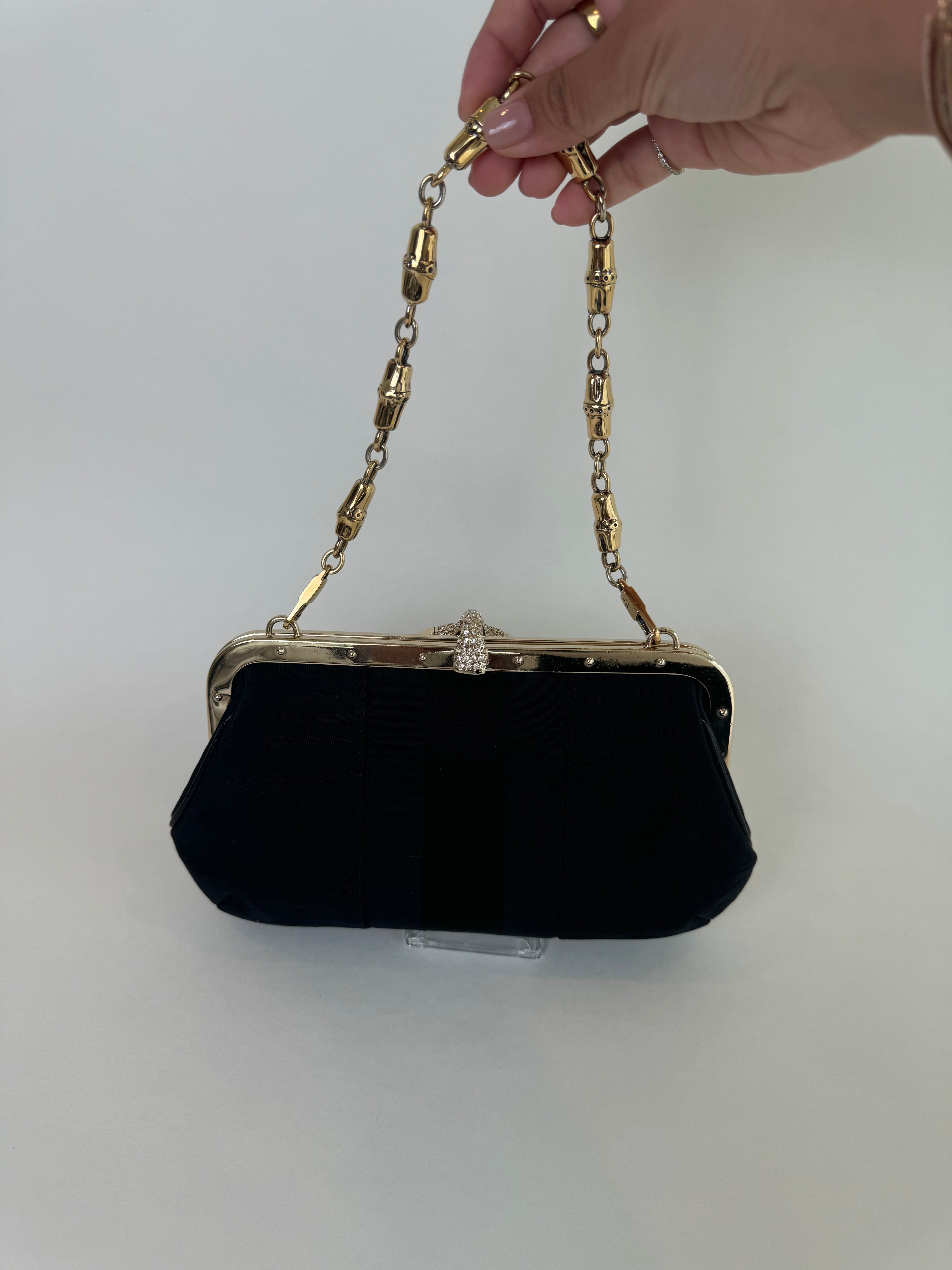 Gucci Crystal-Embellished Leather Evening Black Bag