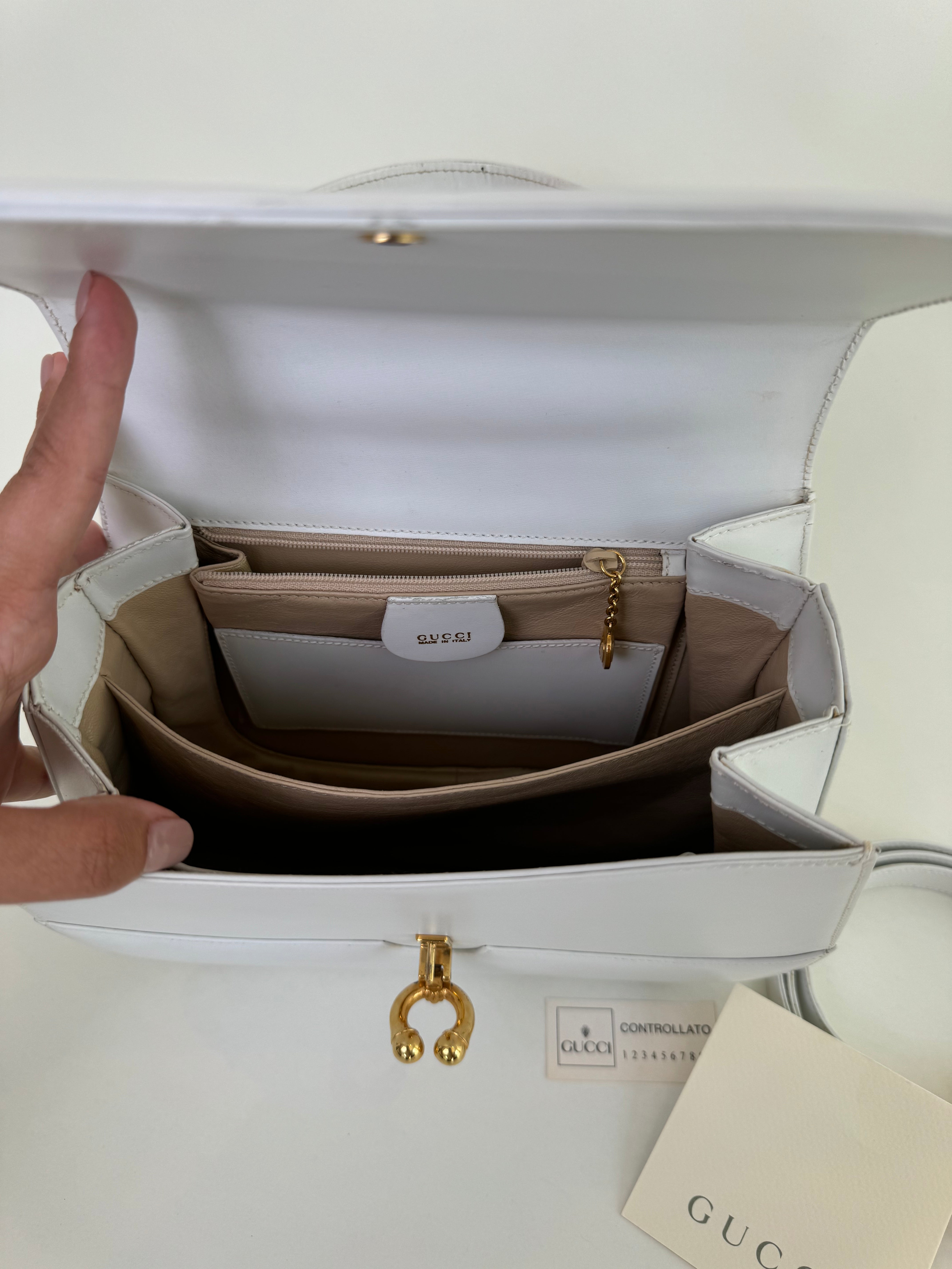 Gucci White Horseshoe Leather Handbag/Shoulder Bag